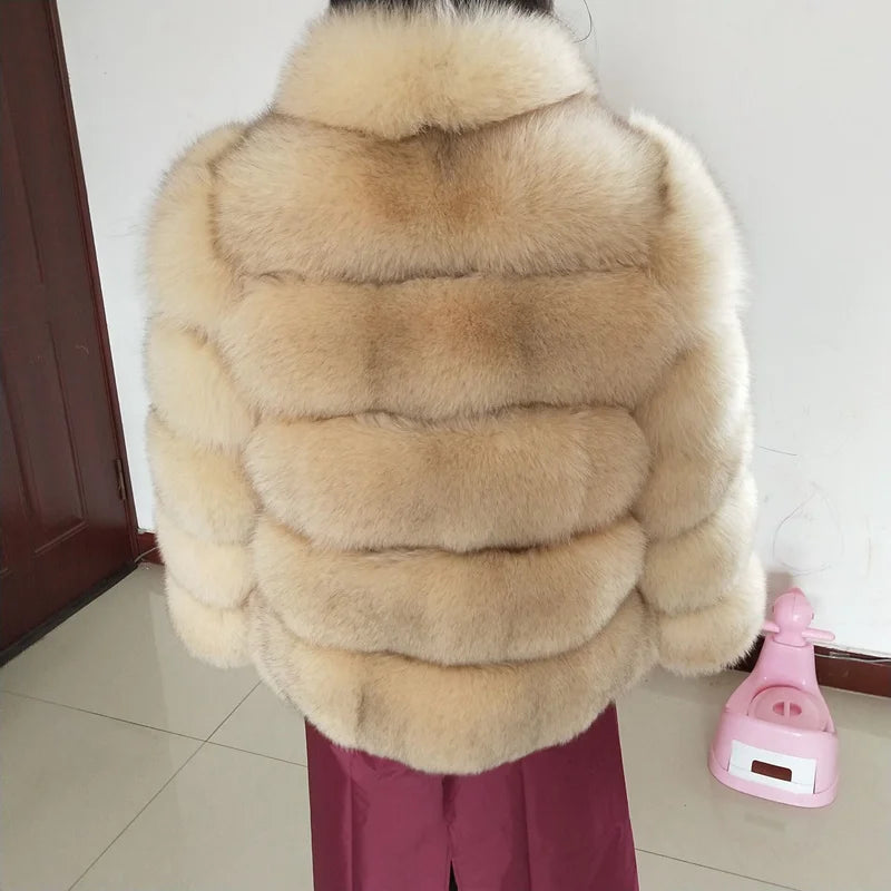 True Natural Fox Fur Coat Thick Silver