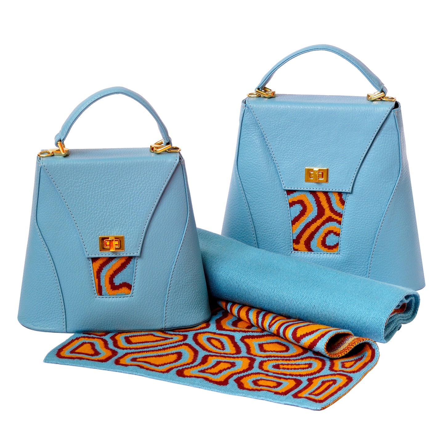 TATI BODUCH Designer Handbag, AGATE Collection, Genuine Leather: Turquise, Knitwear: Turquise