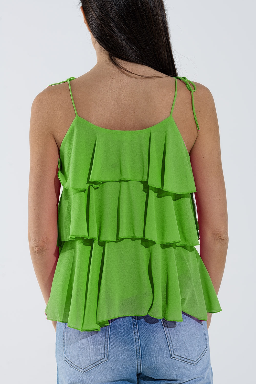 Ruffle Top WIth Thin Straps in Green
