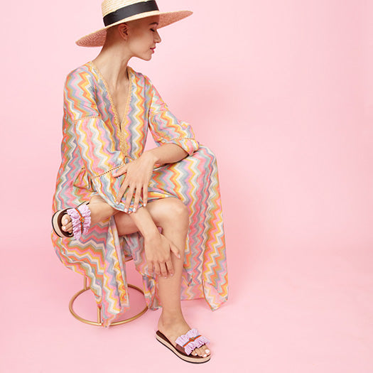 Pink Hudson - Stripe Ruffle With Rhinestone Waterproof Espadrille Flat Women