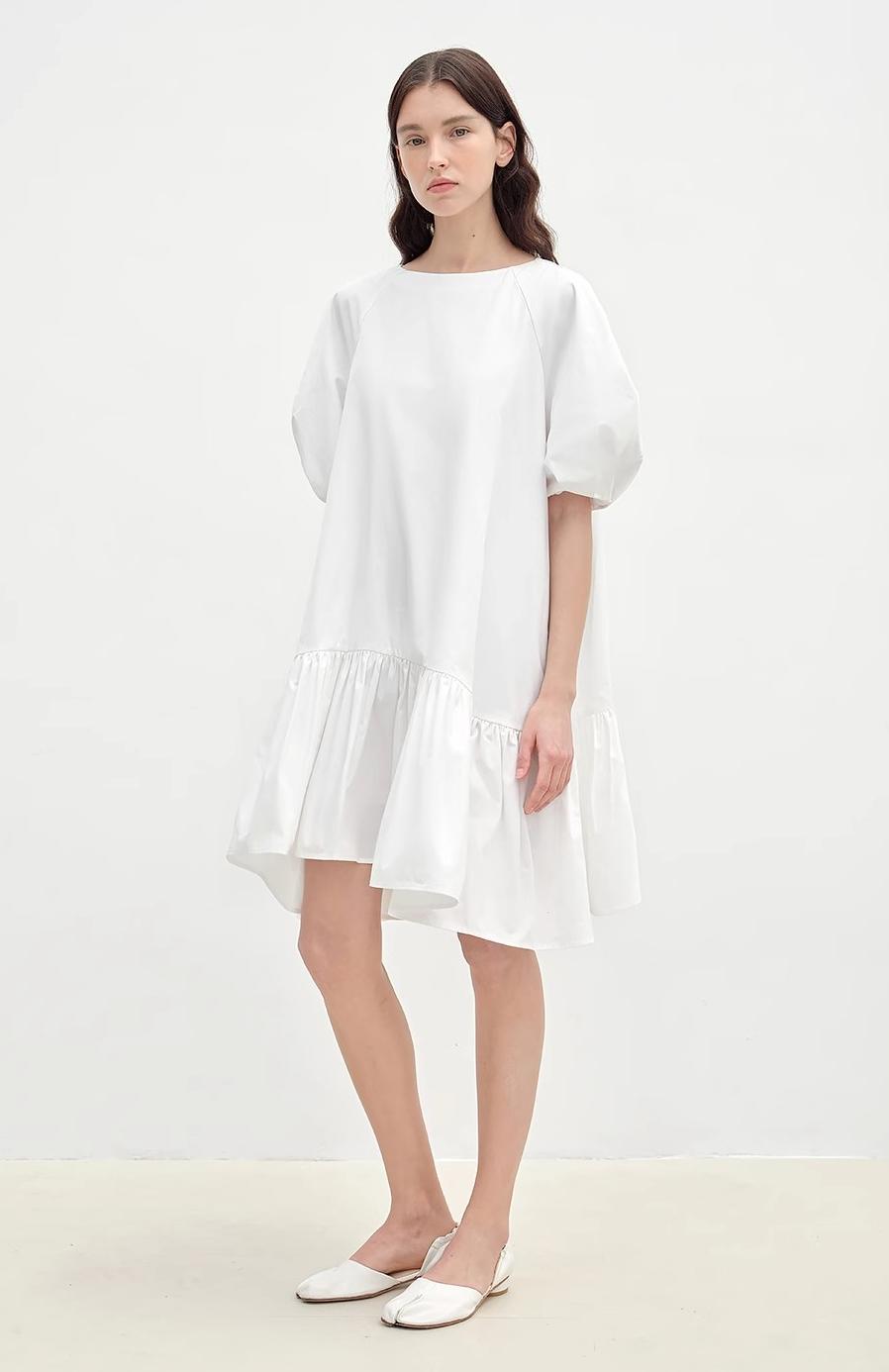 "Ailande" Round Neck Puff Sleeve Dress