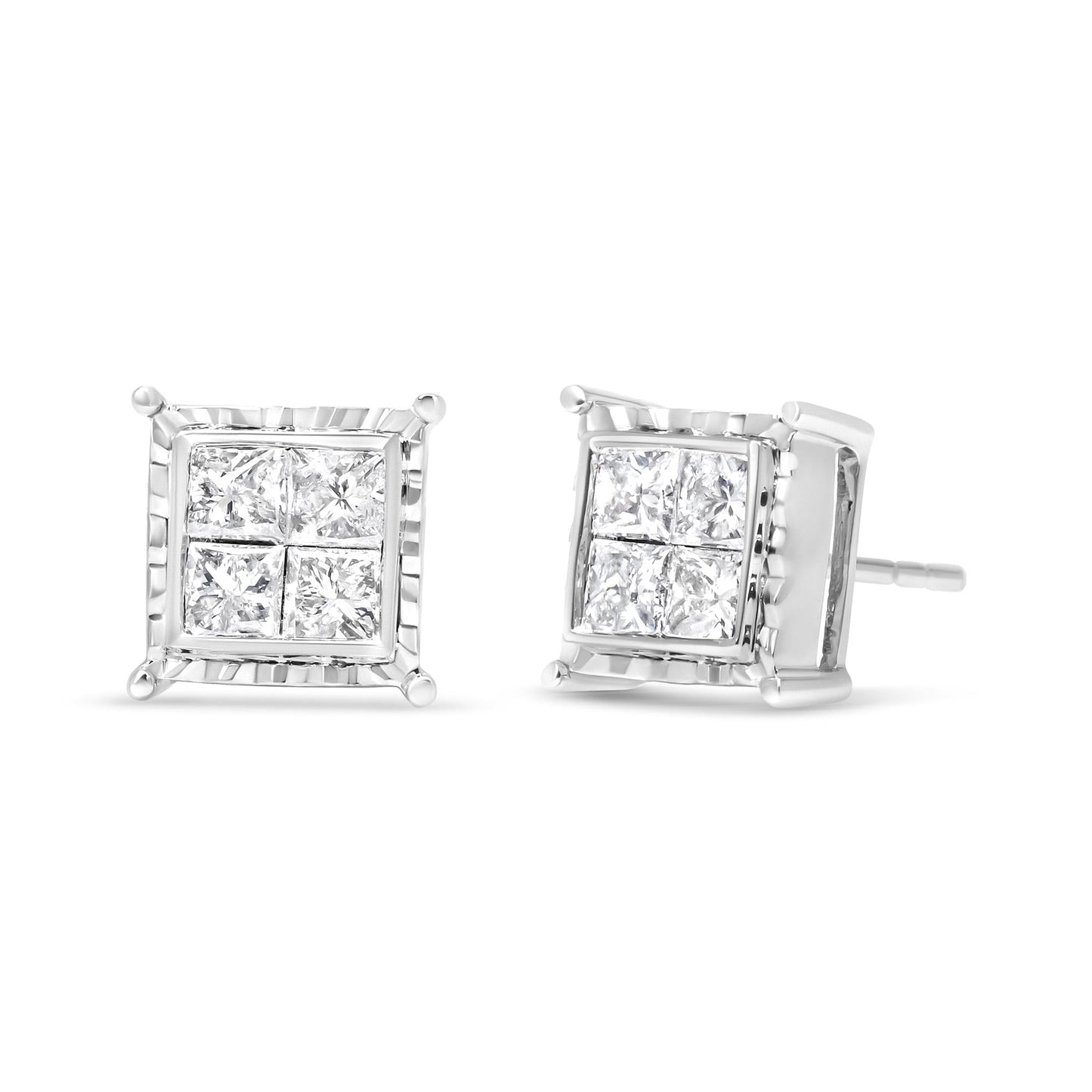 14K White Gold 1 1/2 Ct Princess-Cut Diamond Earrings