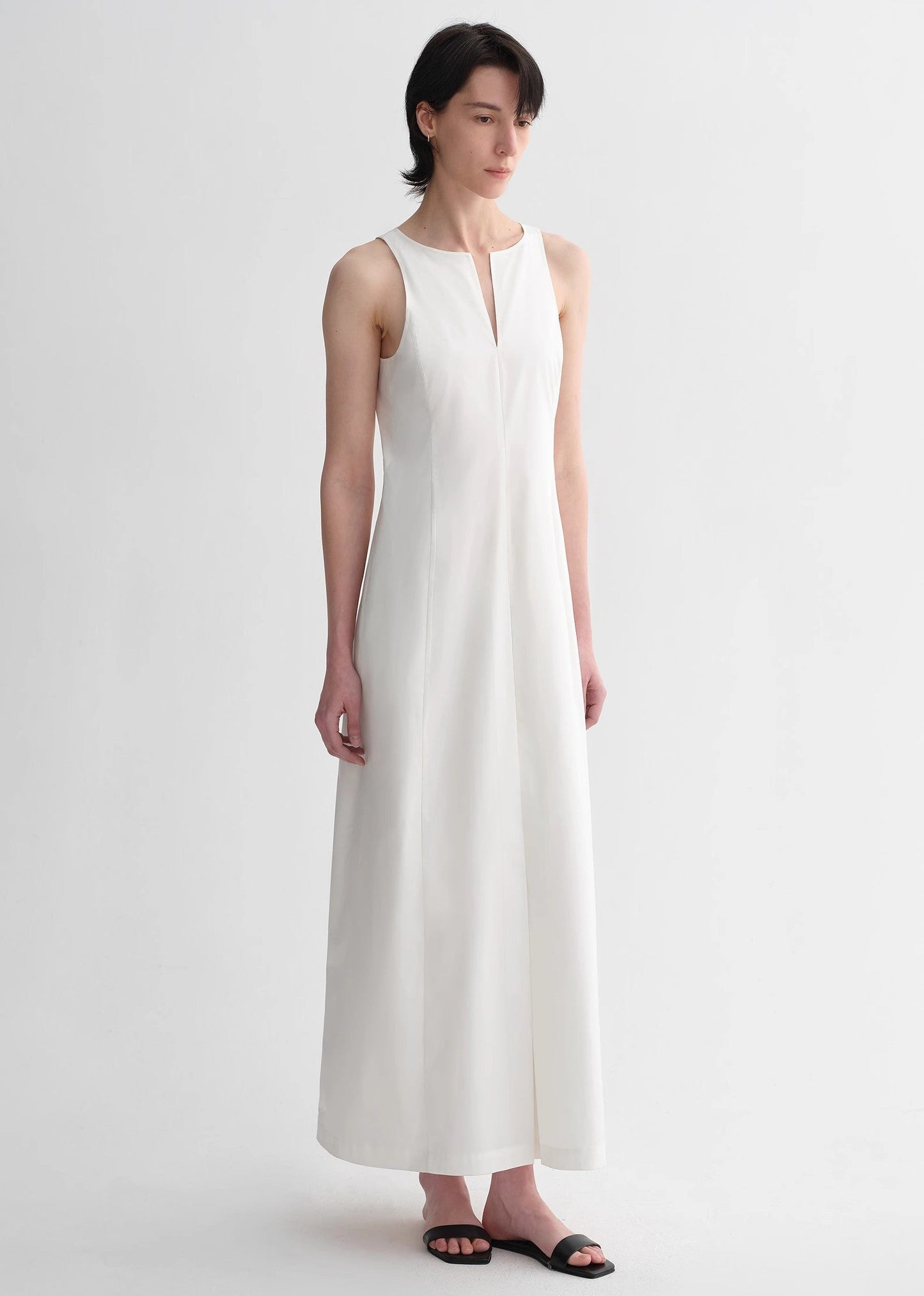Micro-Cocoon-Shaped Pleated V-Neck Commuting Slim-Fitting Split Vest Dress