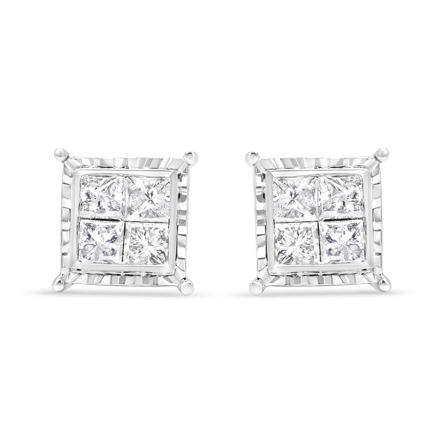 14K White Gold 1 1/2 Ct Princess-Cut Diamond Earrings