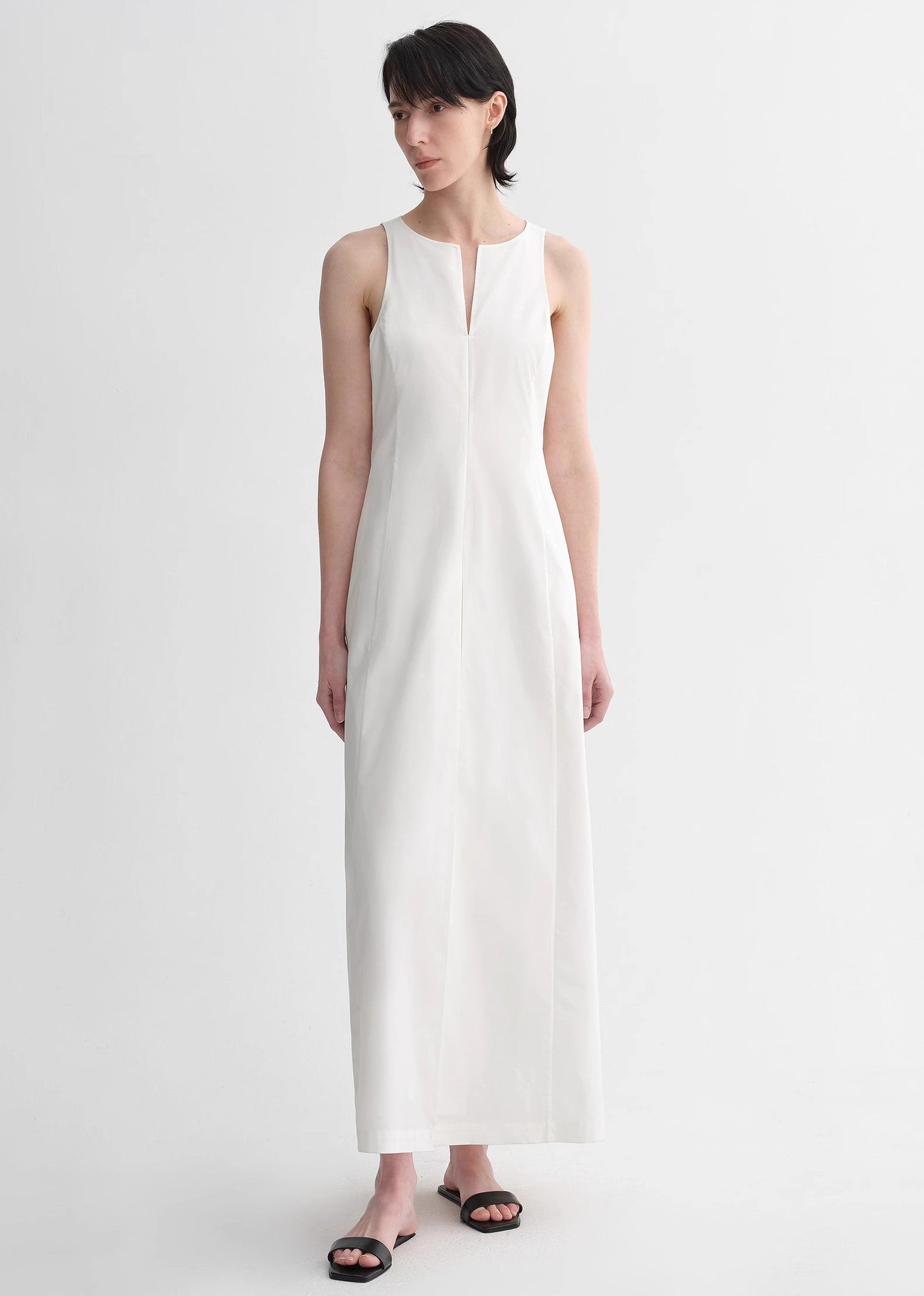 Micro-Cocoon-Shaped Pleated V-Neck Commuting Slim-Fitting Split Vest Dress