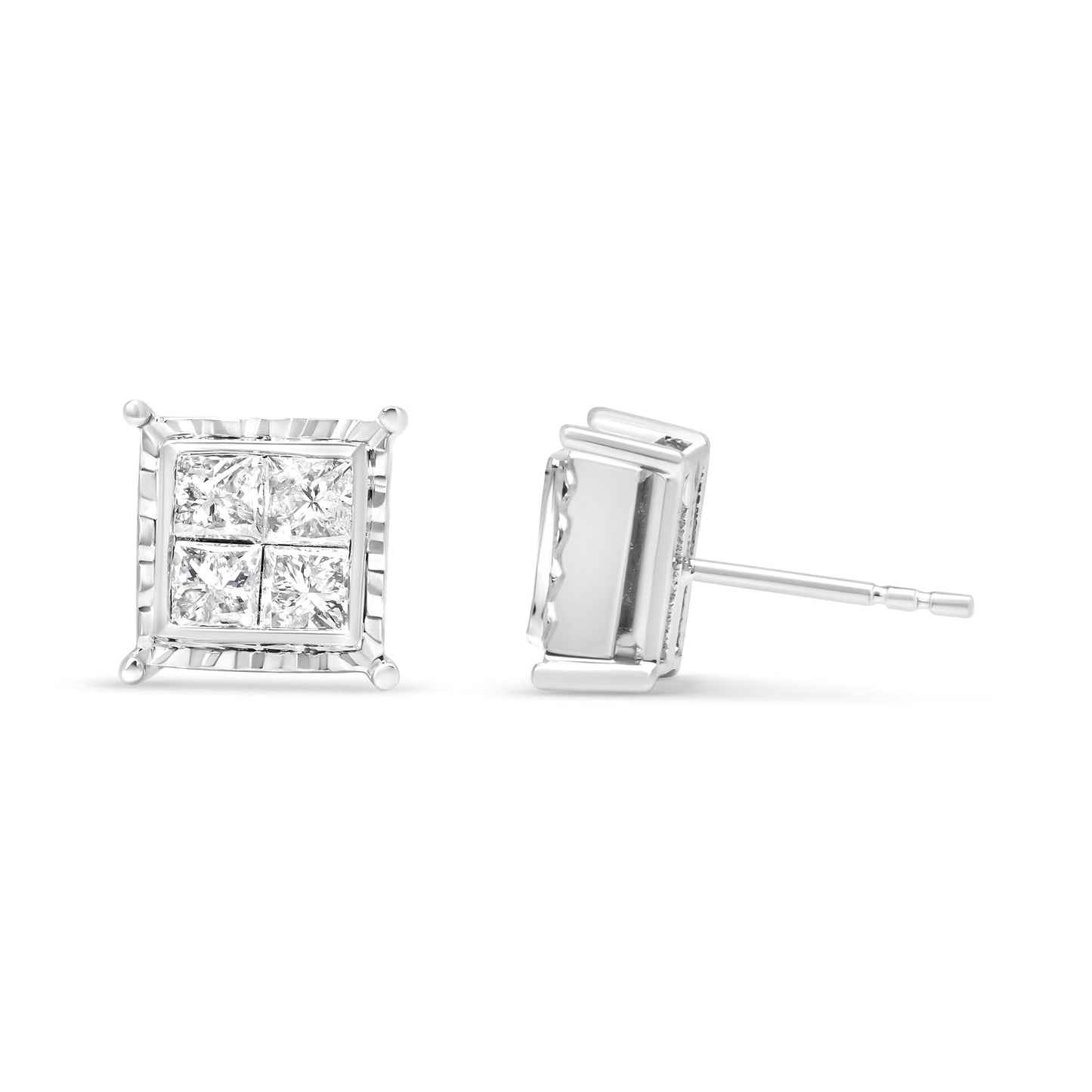 14K White Gold 1 1/2 Ct Princess-Cut Diamond Earrings