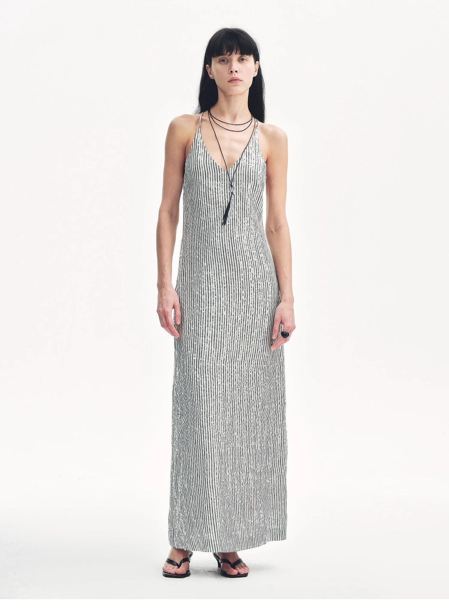 "Galaxy Trace" Linen Sequin Embroidery Dress