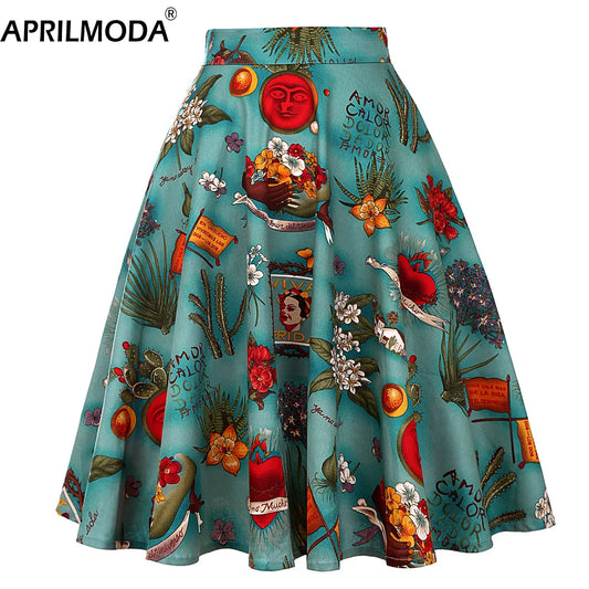 Women's a Line Swing Midi Skirt Runway Vintage