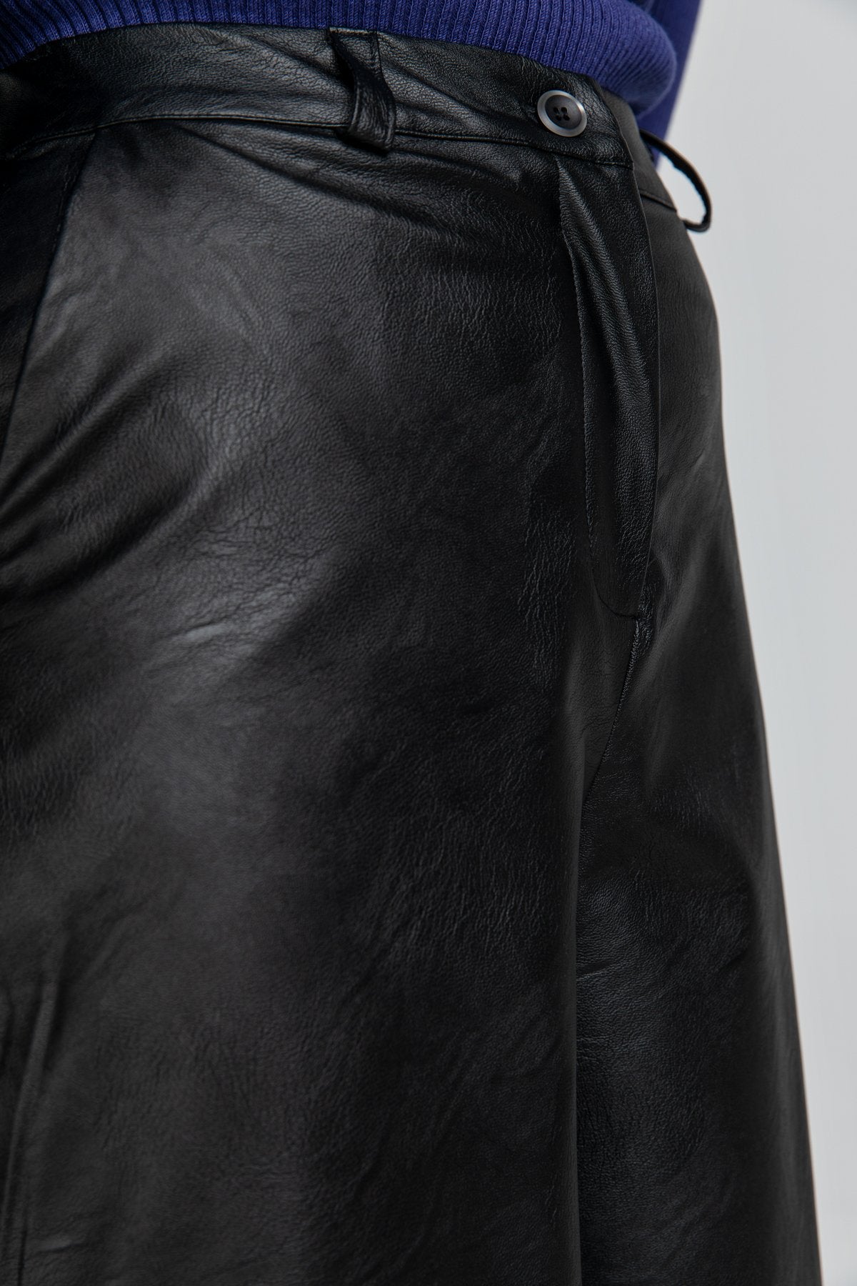 Black Faux Leather Culottes by Conquista Fashion