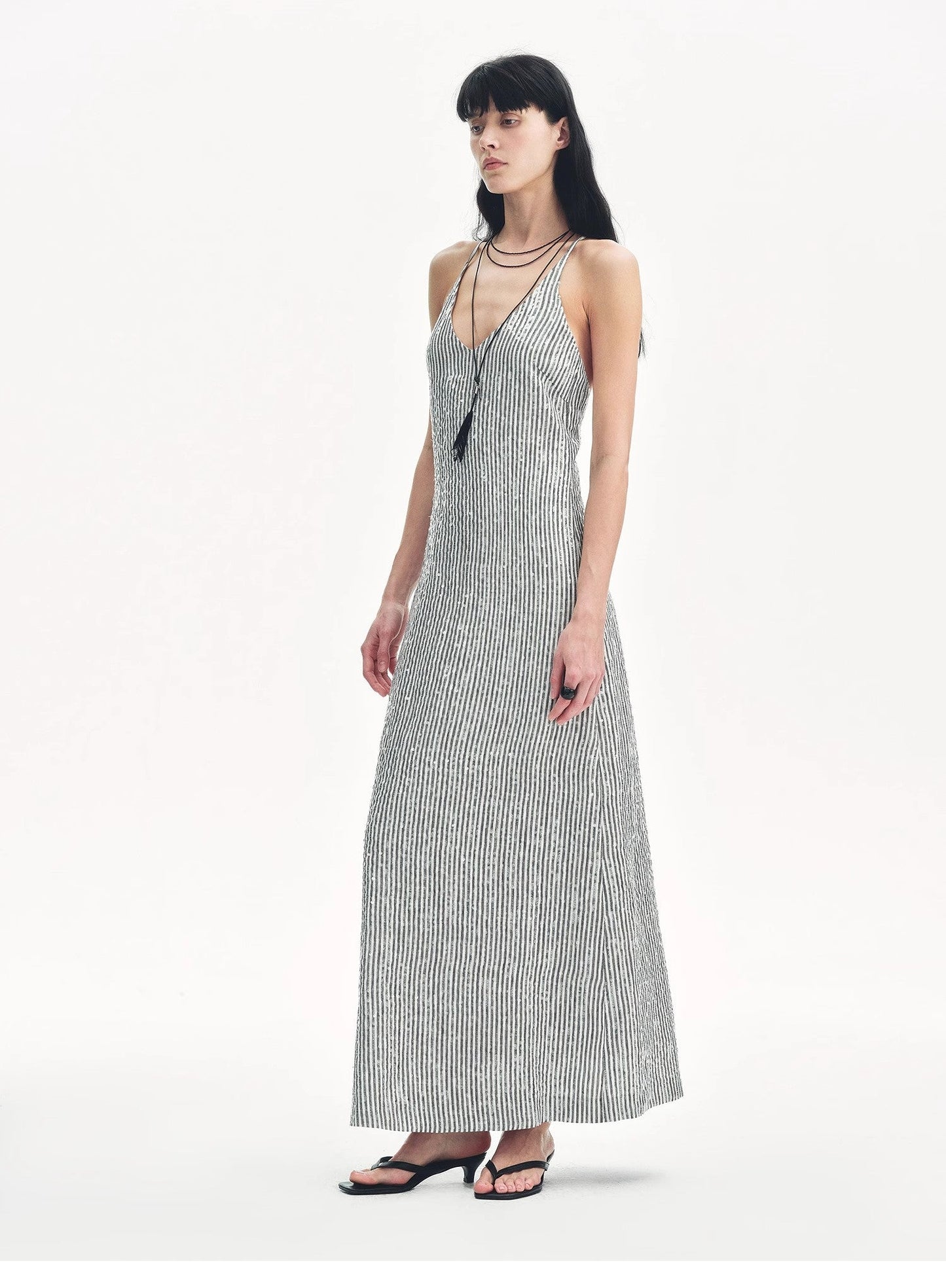 "Galaxy Trace" Linen Sequin Embroidery Dress
