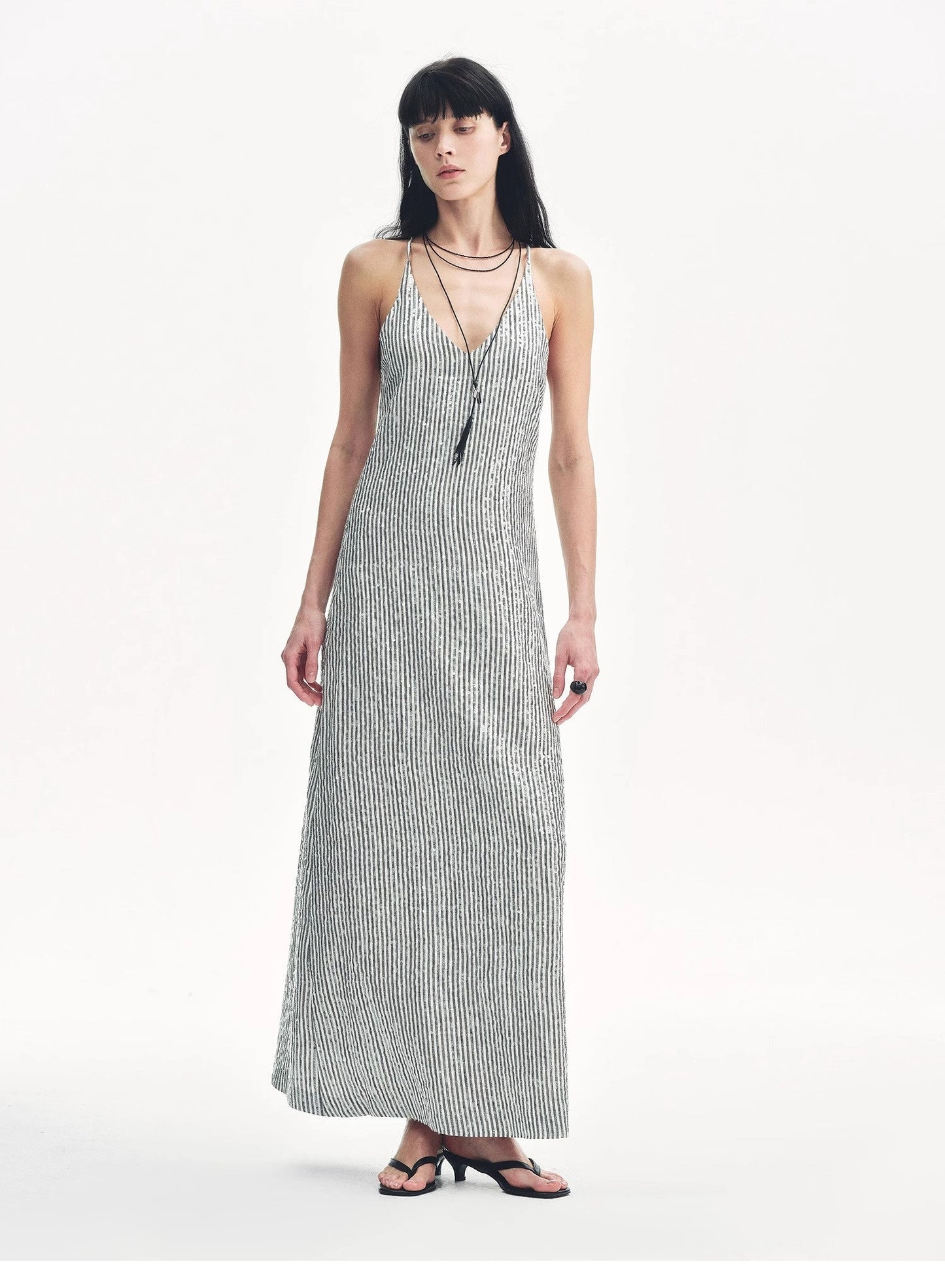 "Galaxy Trace" Linen Sequin Embroidery Dress