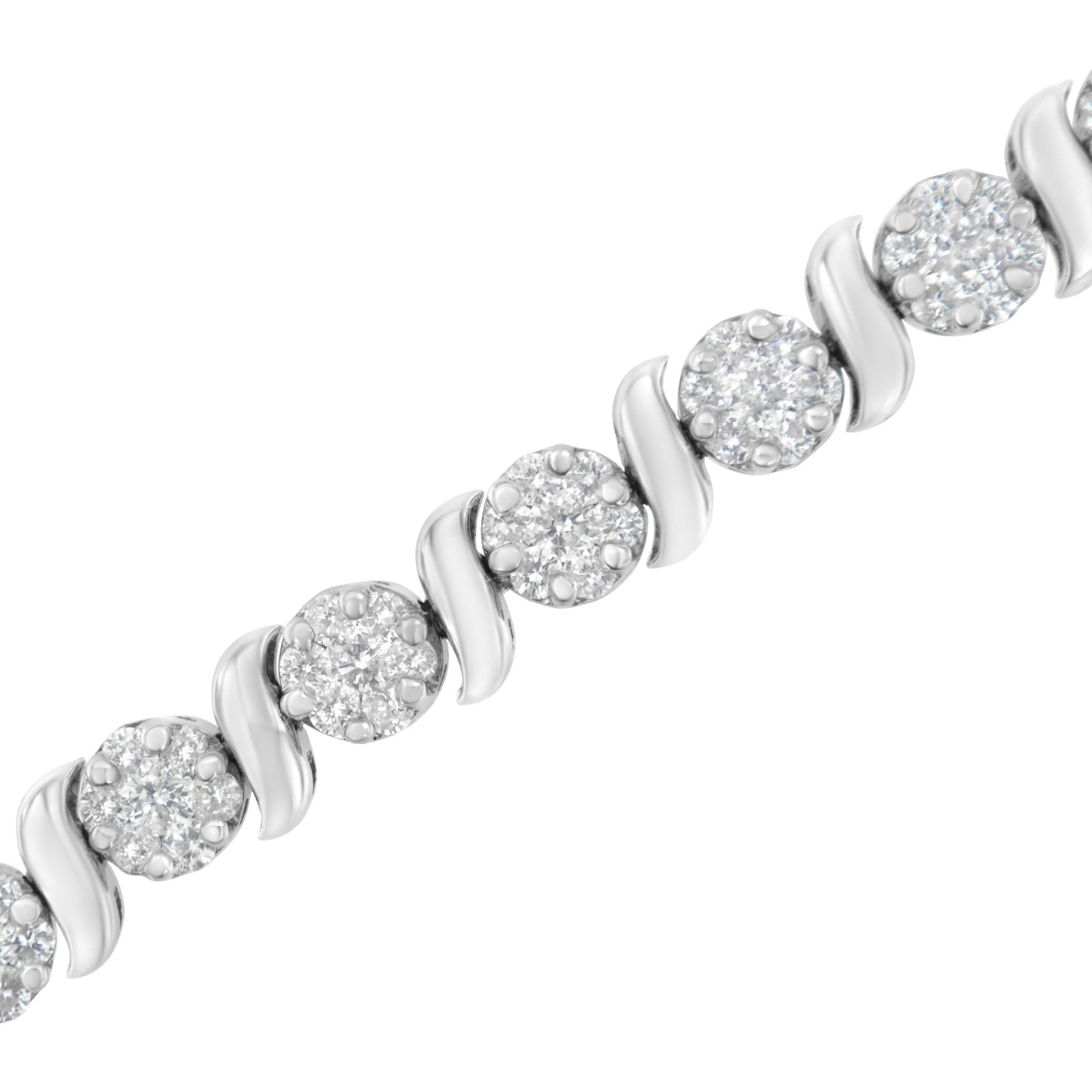 14K White Gold 5 1/4 Cttw Diamond S-Link Floral Cluster Tennis Bracelet (I-J Clarity, SI2-I1 Color) - Size 7"