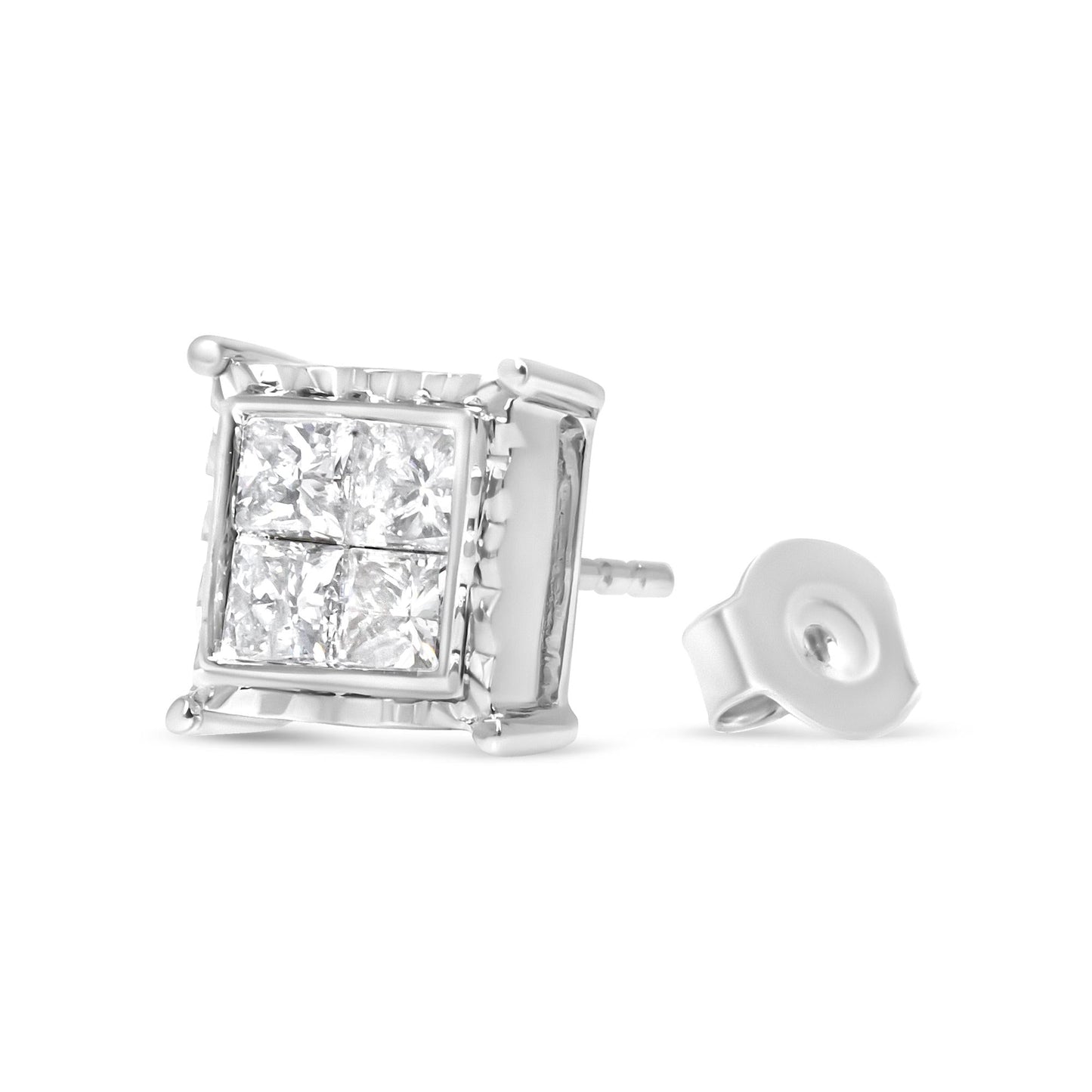 14K White Gold 1 1/2 Ct Princess-Cut Diamond Earrings