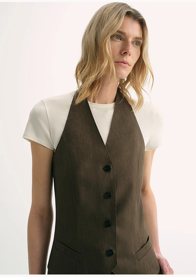 Classic Old Money Style Cool Feeling Silk Linen Halterneck Sleeveless Short Vest Women's Top