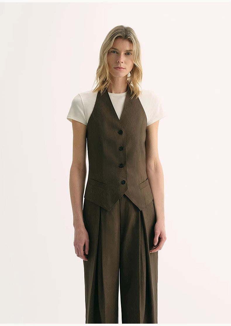 Classic Old Money Style Cool Feeling Silk Linen Halterneck Sleeveless Short Vest Women's Top