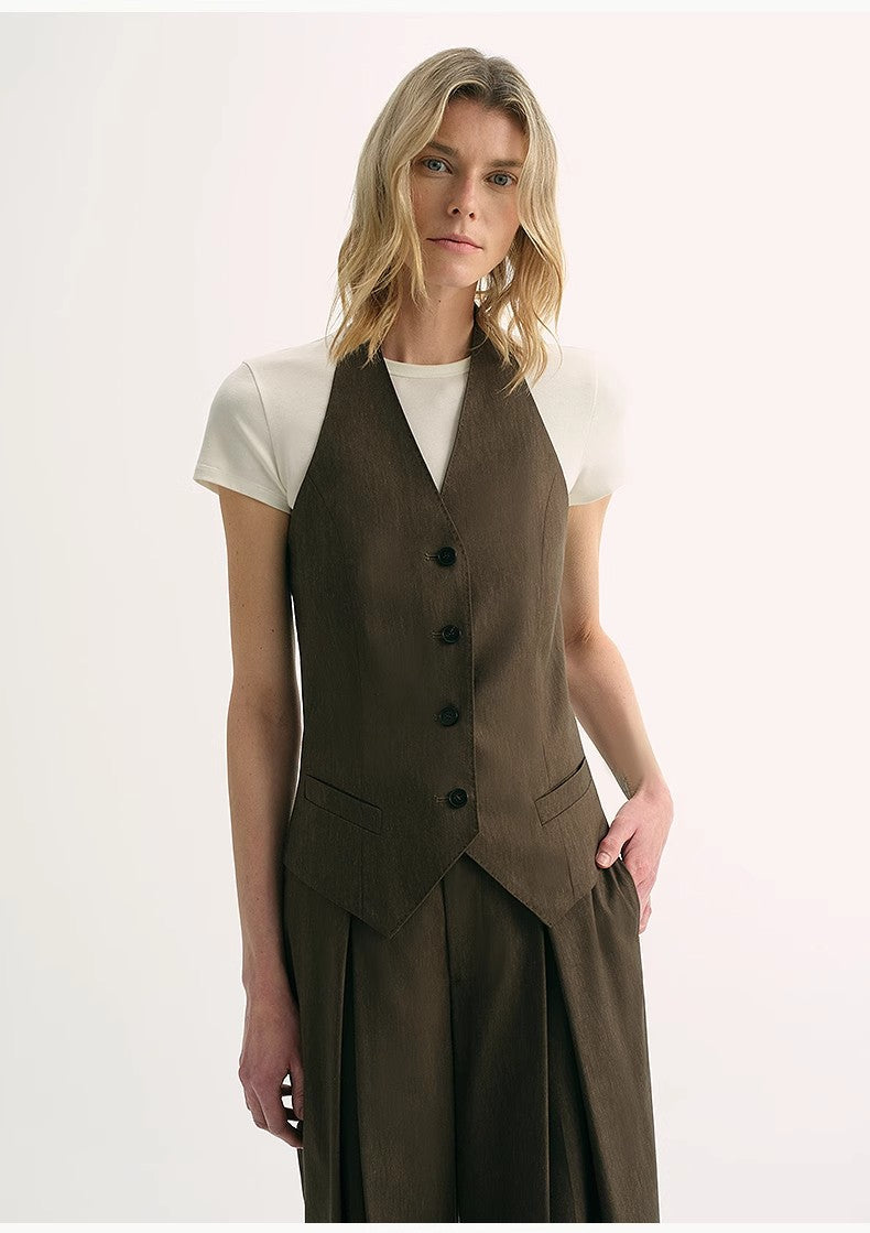 Classic Old Money Style Cool Feeling Silk Linen Halterneck Sleeveless Short Vest Women's Top