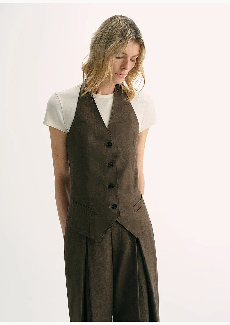 Classic Old Money Style Cool Feeling Silk Linen Halterneck Sleeveless Short Vest Women's Top