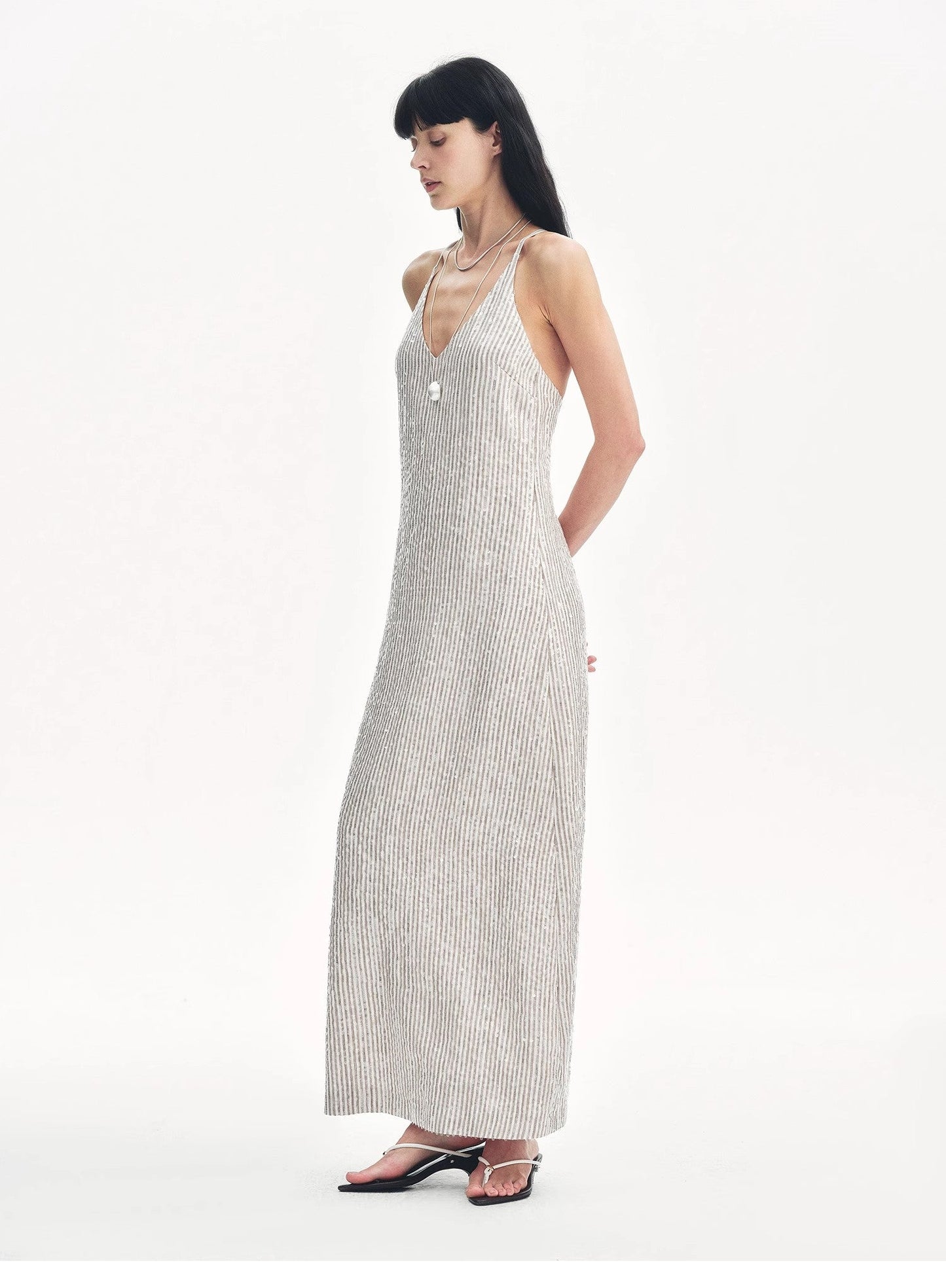 "Galaxy Trace" Linen Sequin Embroidery Dress