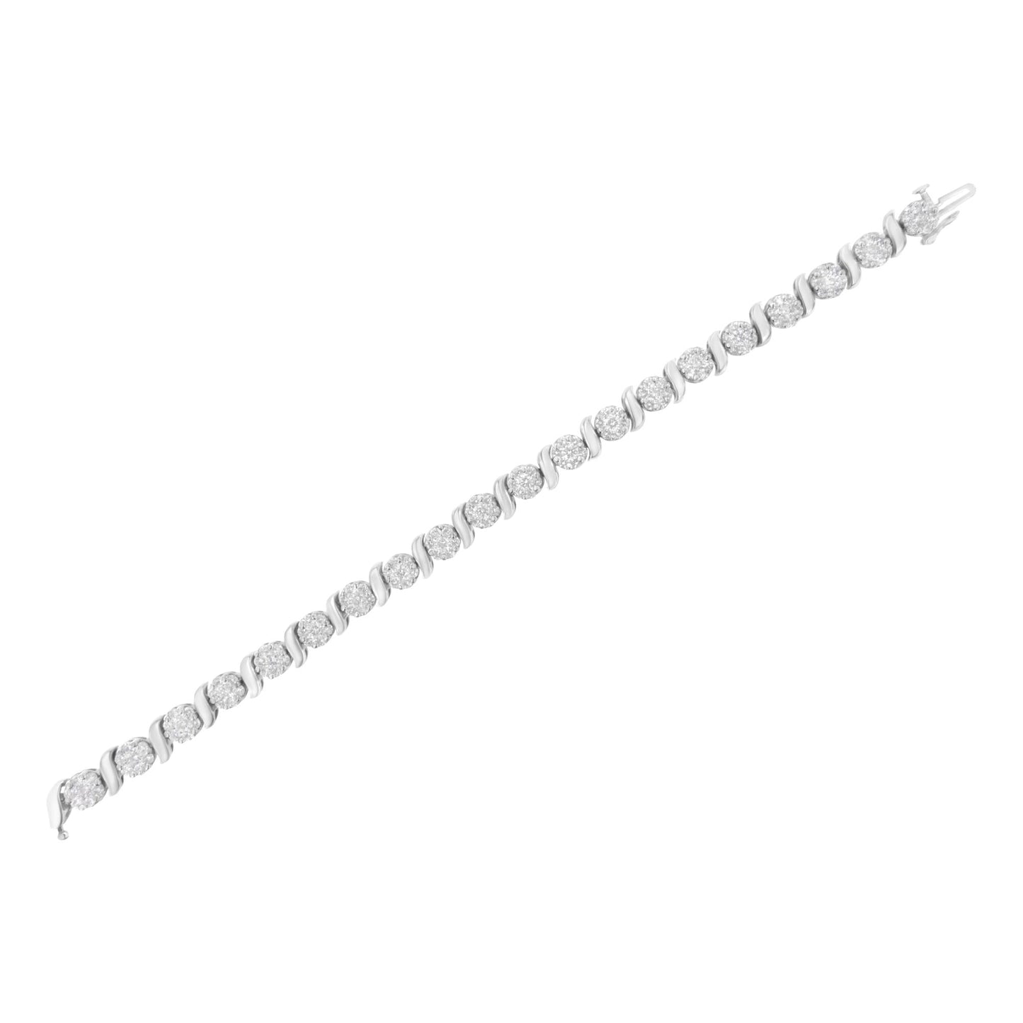 14K White Gold 5 1/4 Cttw Diamond S-Link Floral Cluster Tennis Bracelet (I-J Clarity, SI2-I1 Color) - Size 7"