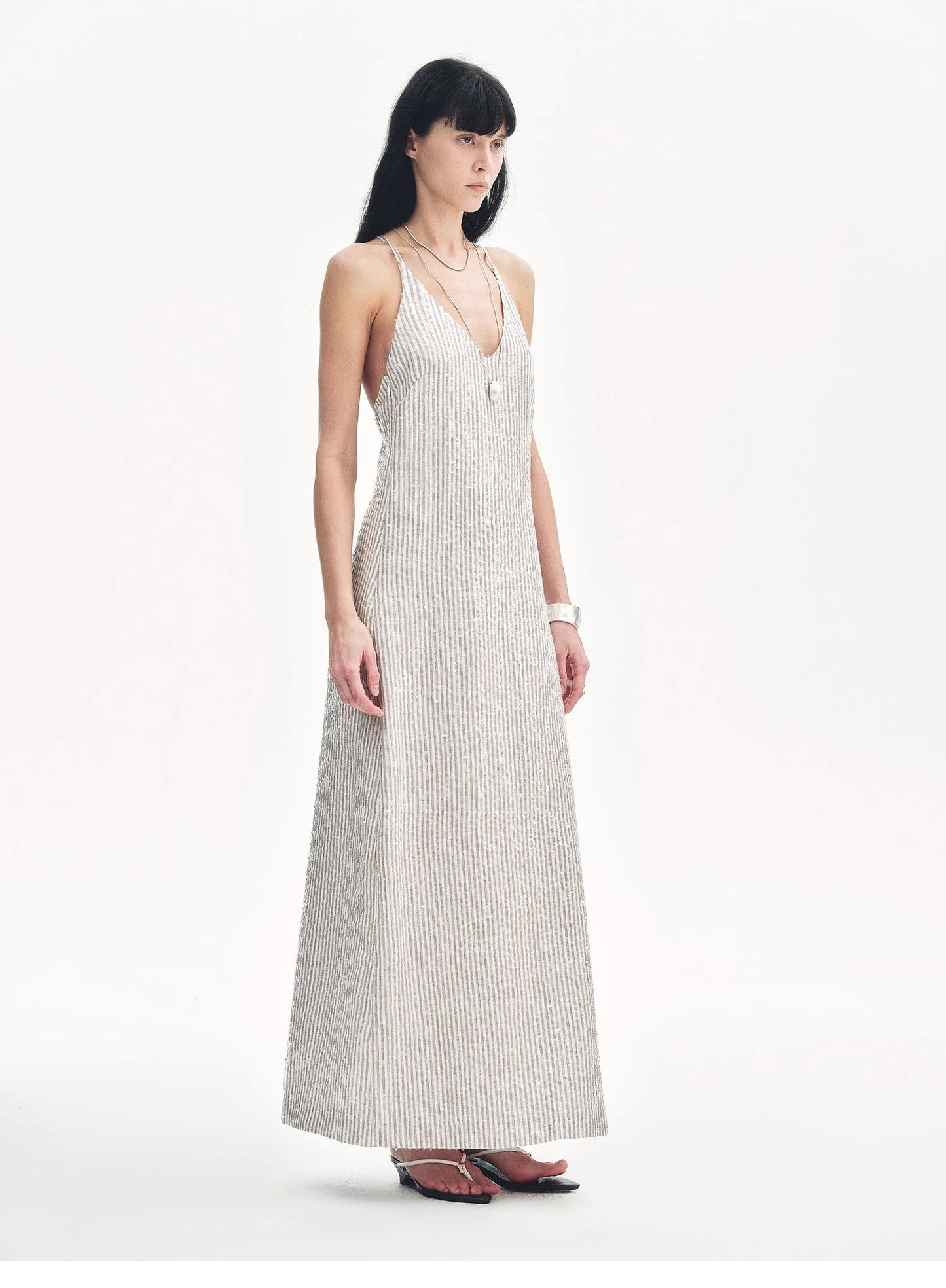 "Galaxy Trace" Linen Sequin Embroidery Dress
