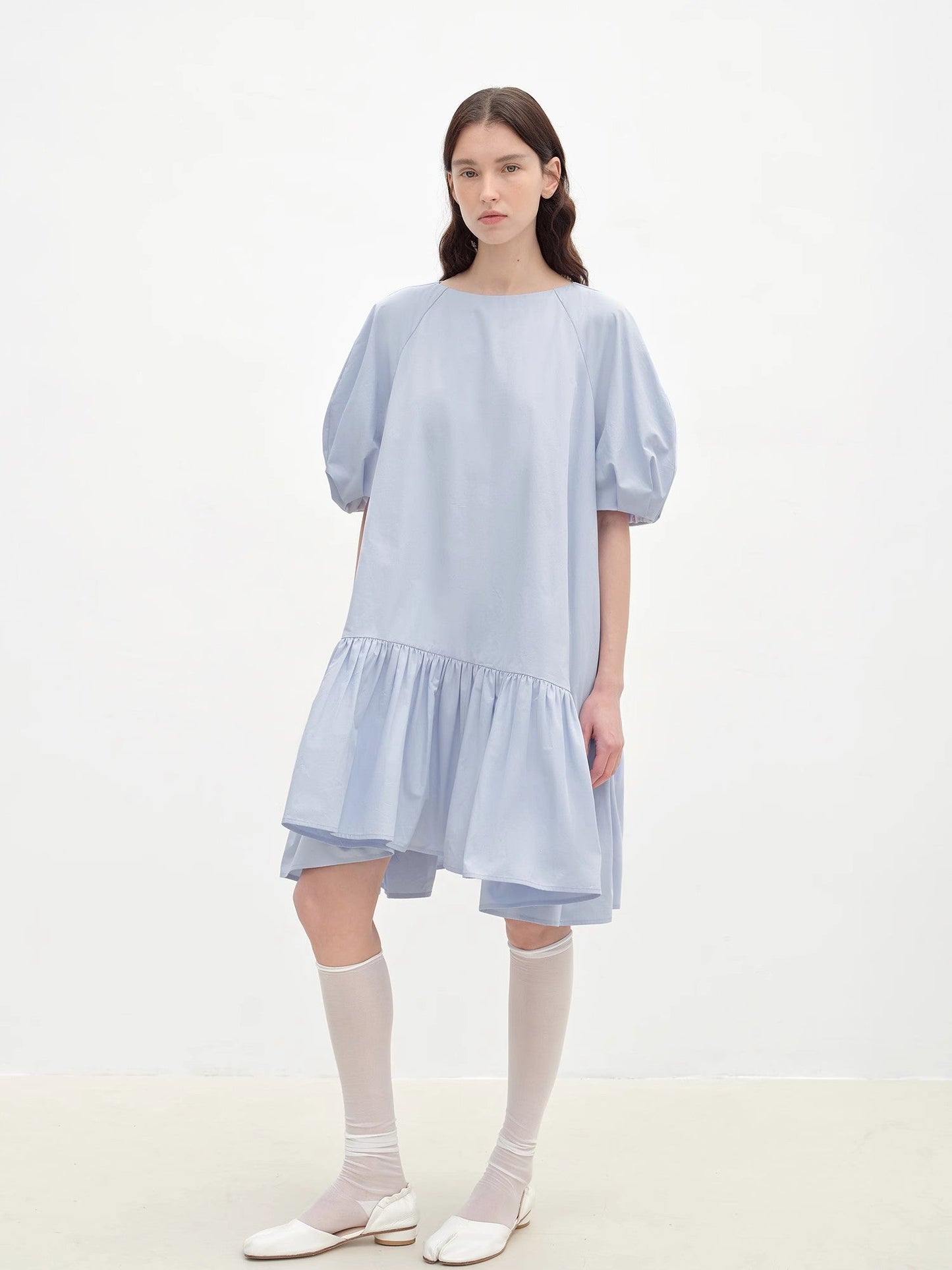 "Ailande" Round Neck Puff Sleeve Dress