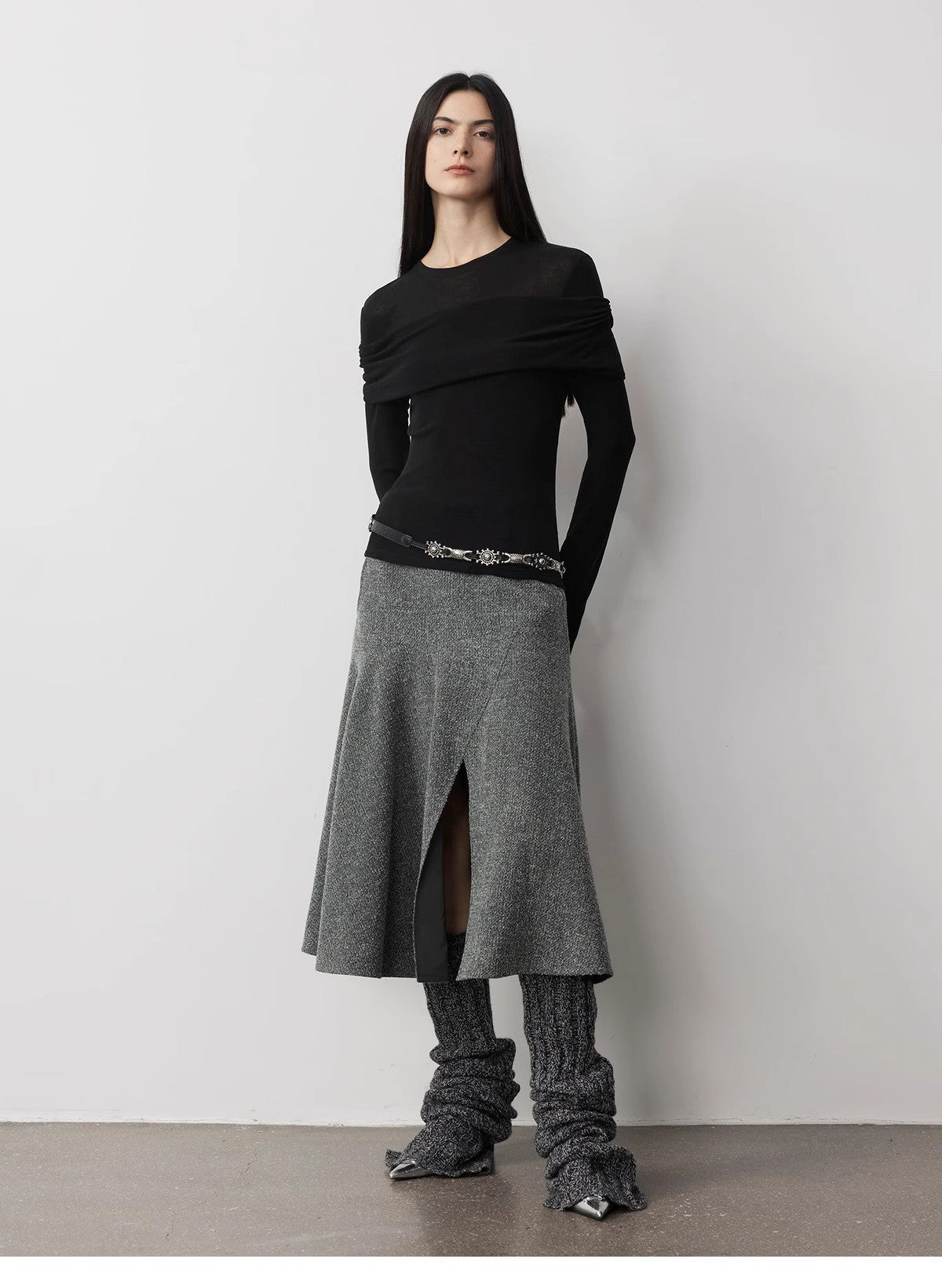 "Modern Tricks" Layere Splicing One-Shoulder Sheer Shirt