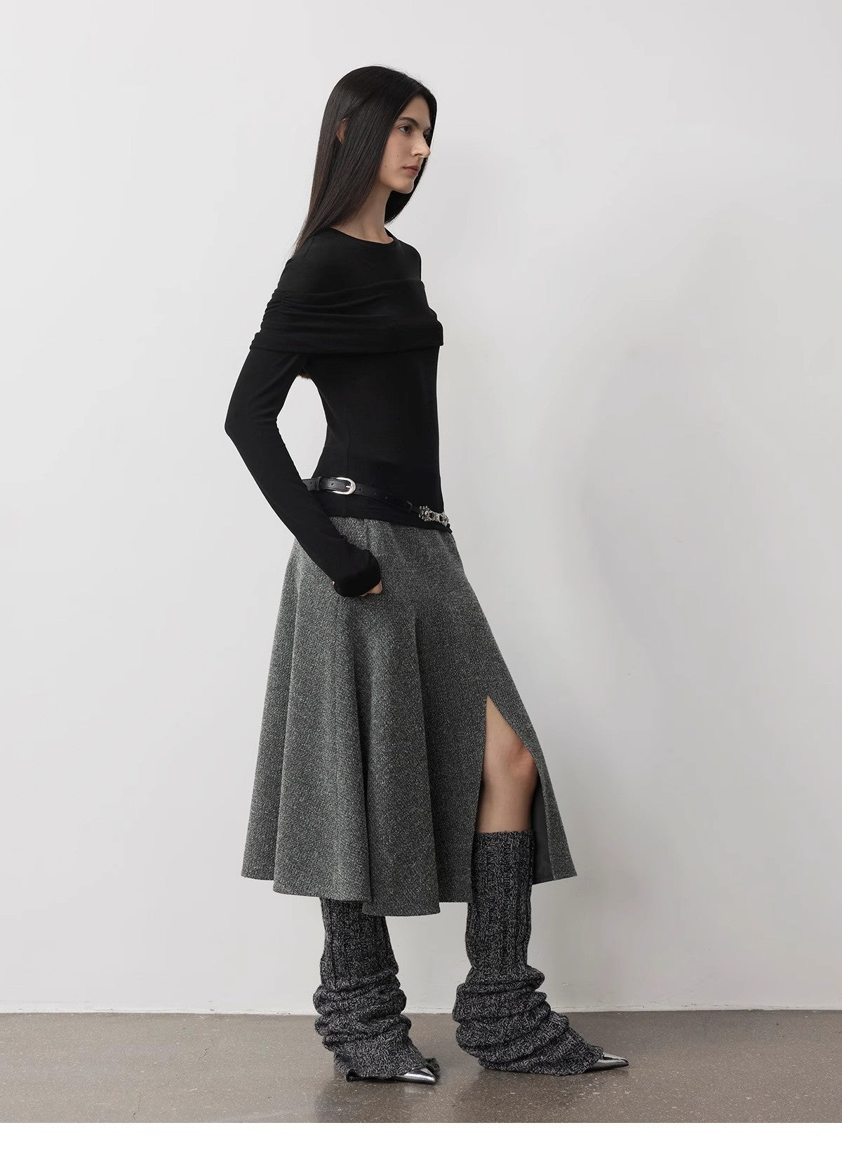 "Modern Tricks" Layere Splicing One-Shoulder Sheer Shirt