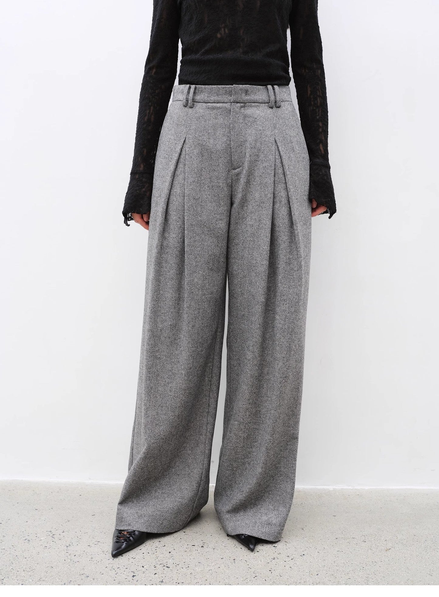 "City Stroll" Casual and Relaxed Wool-Blend Double-Pleated Straight Draped Wide-Leg Casual Trousers for Autumn