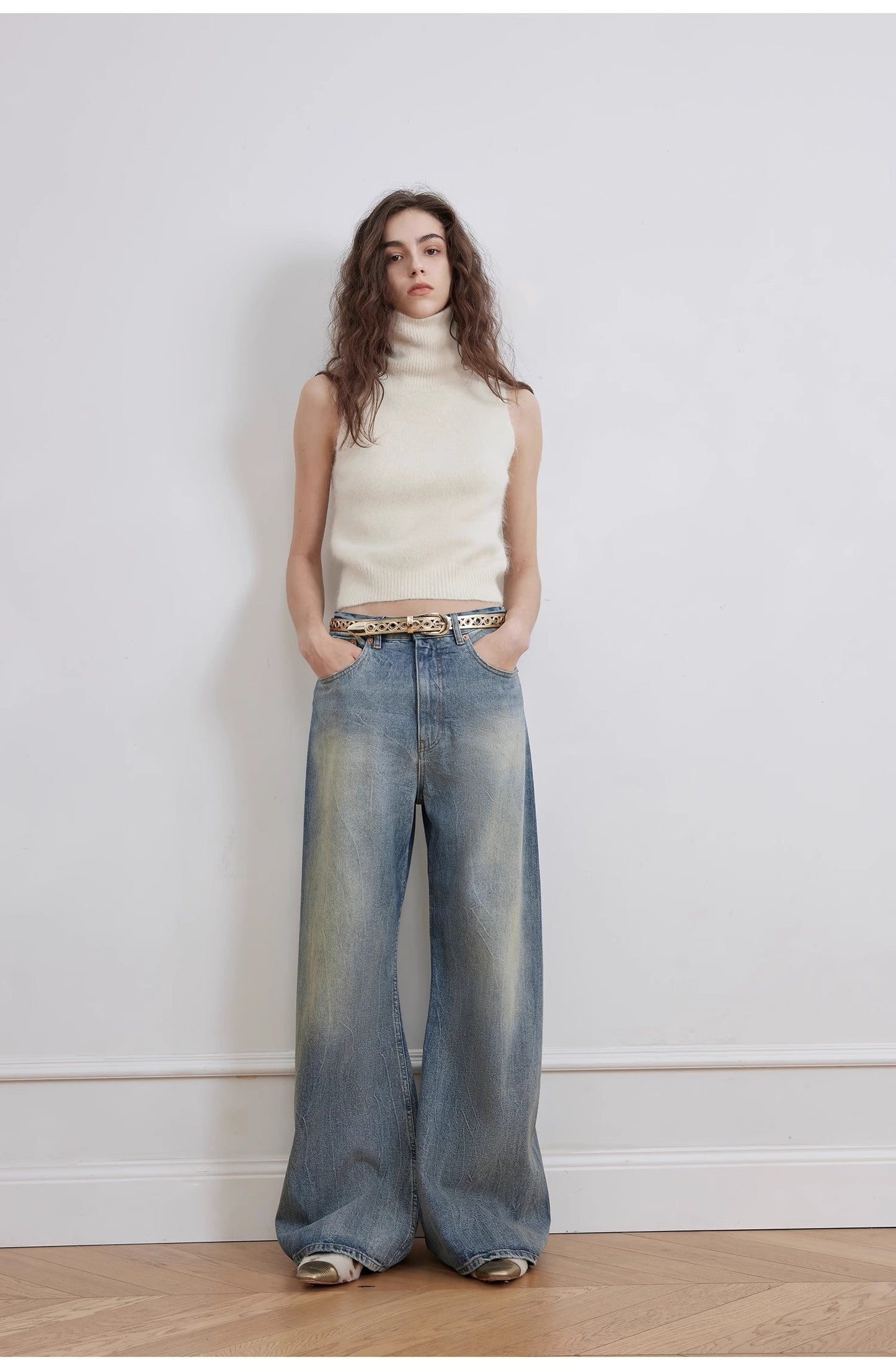 "Magic Dream" Retro Modern Washed Chicken Claw Wrinkled Wide Leg Pants