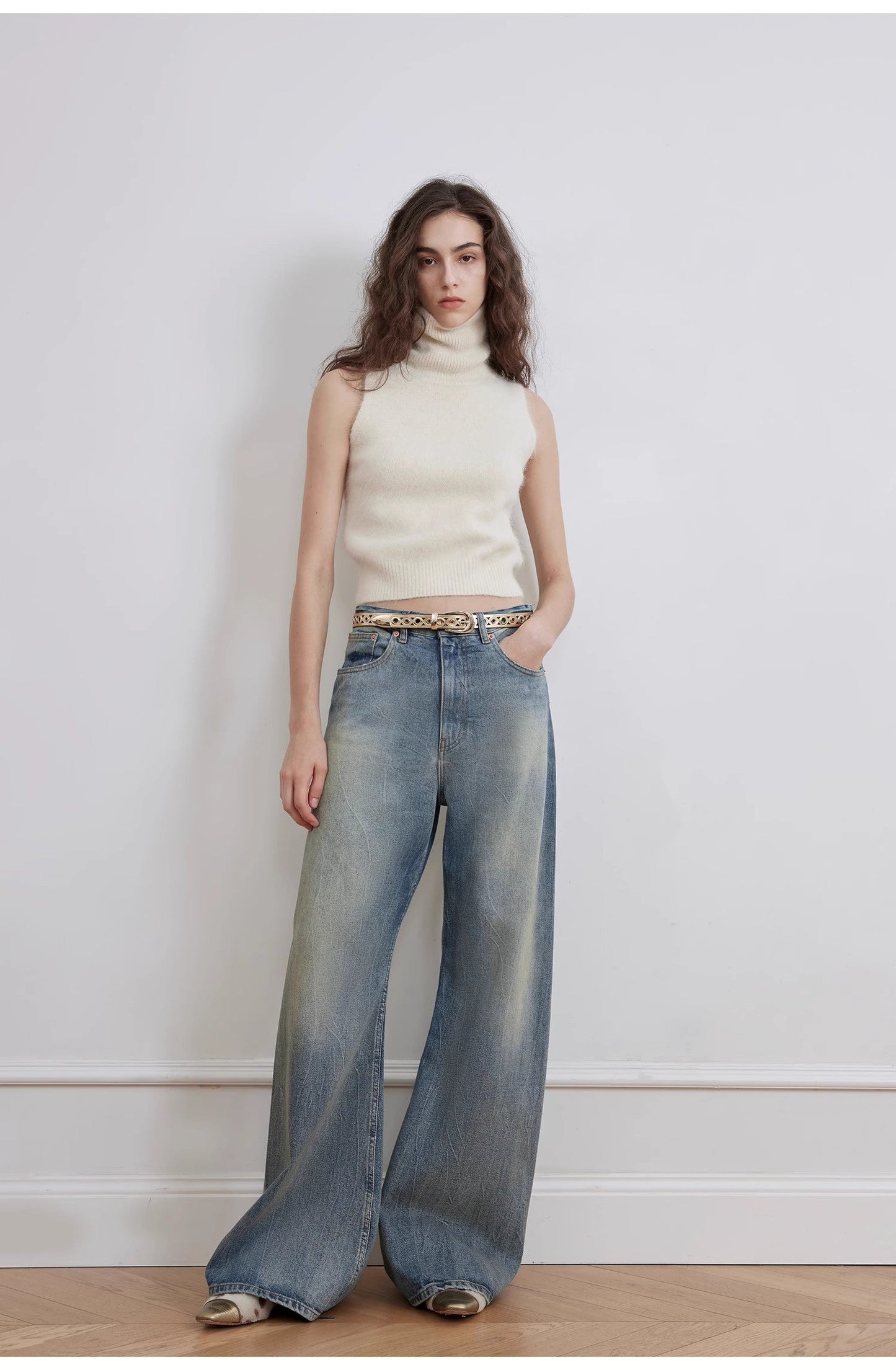 "Magic Dream" Retro Modern Washed Chicken Claw Wrinkled Wide Leg Pants