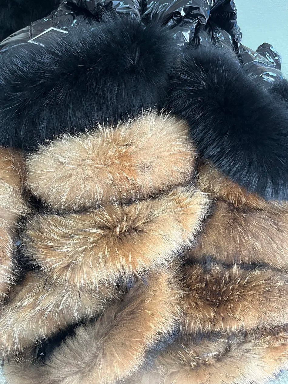 Real Fur Coat Parkas Duck Down Lining Coat Real Raccoon Fur Collar