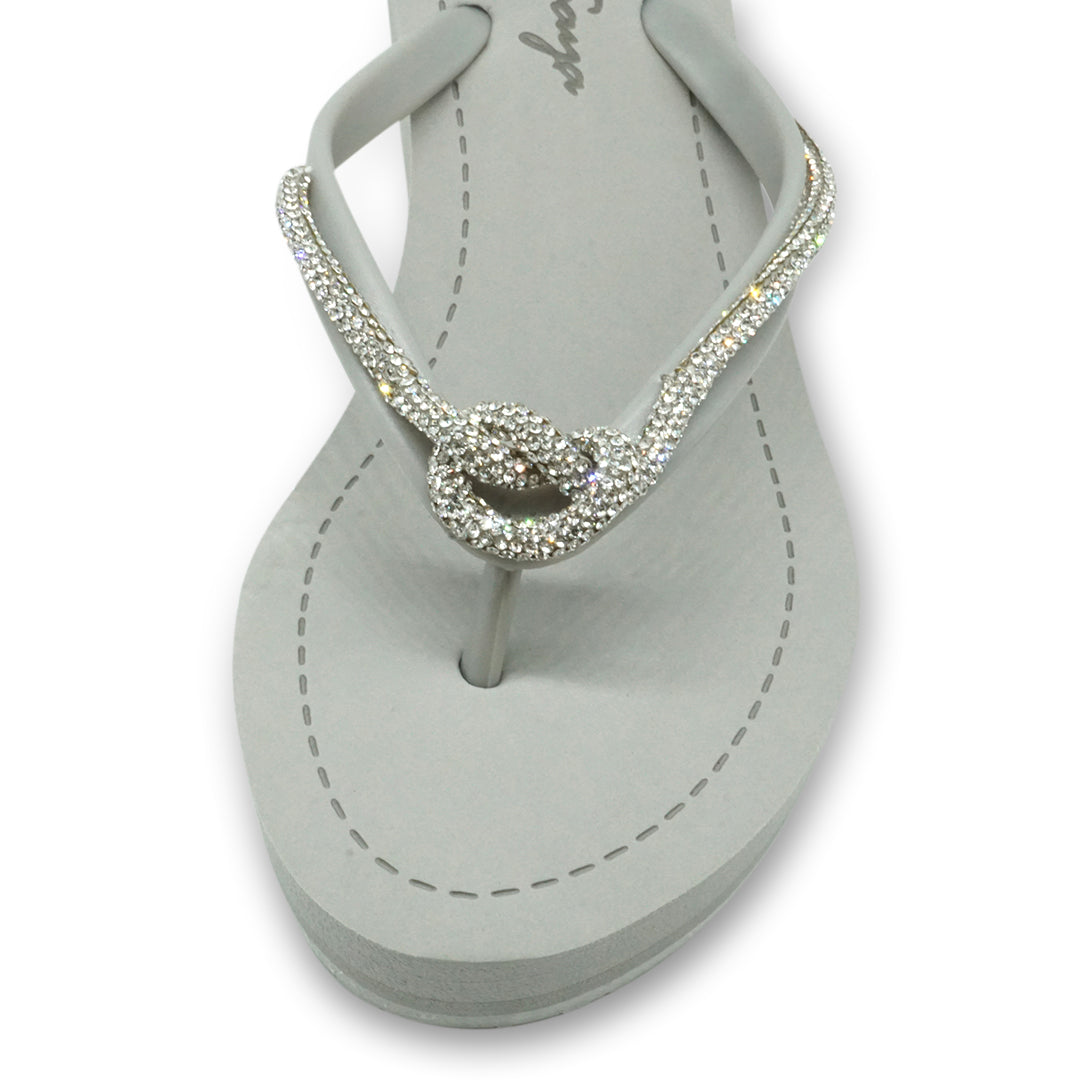Knot_ Rhinestone Crystal Rope Embellished Women's High Wedge Flip Flops Sandal
