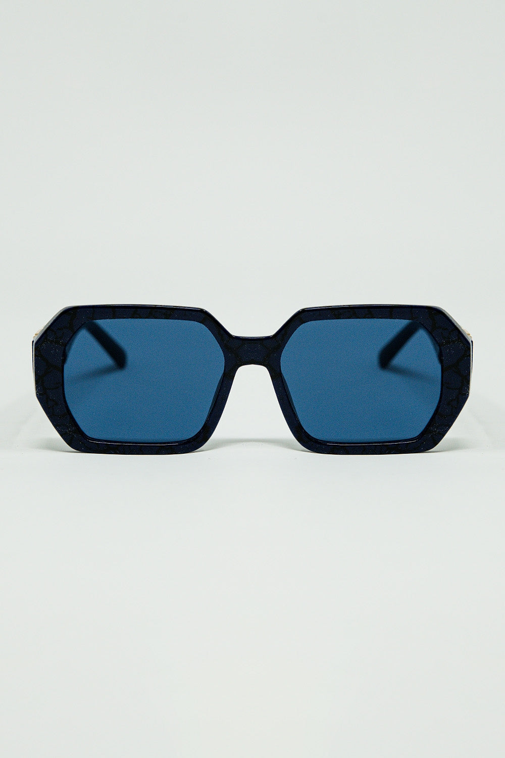 Diamond-Shaped Sunglasses in Black With Deep Blue Lenses