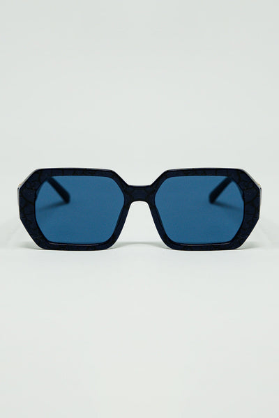Diamond-Shaped Sunglasses in Black With Deep Blue Lenses