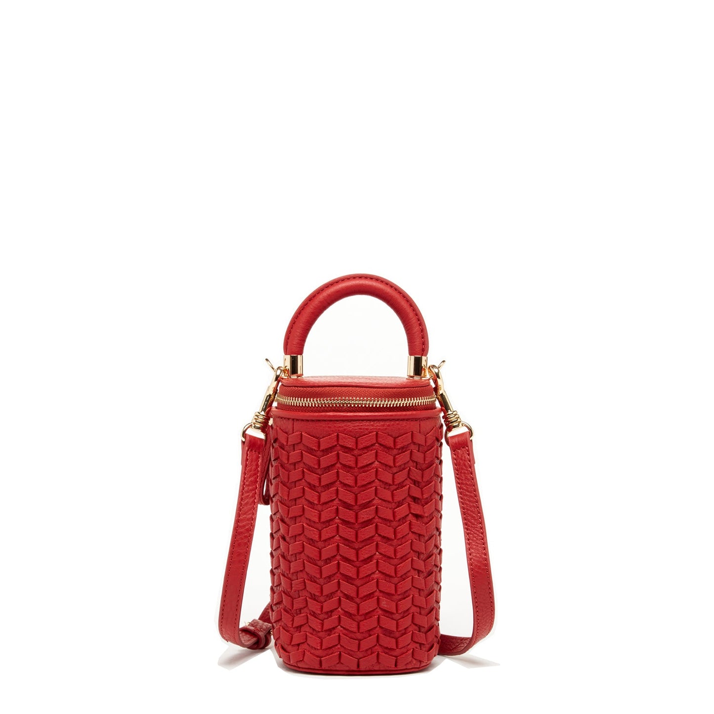 SUSU Red Leather Purse Mini Crossbody Bag Weave Small Bucket Bag Women's Handbag