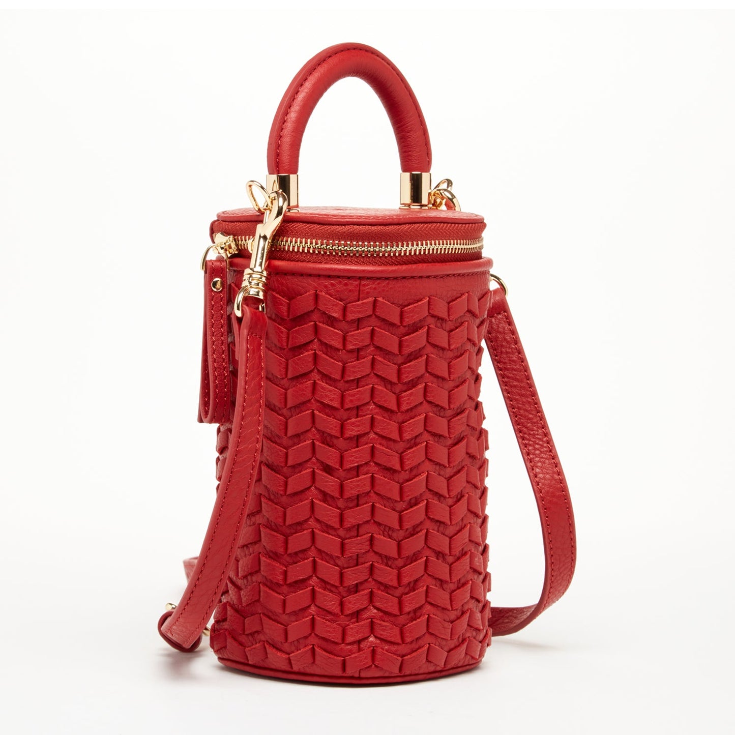 SUSU Red Leather Purse Mini Crossbody Bag Weave Small Bucket Bag Women's Handbag