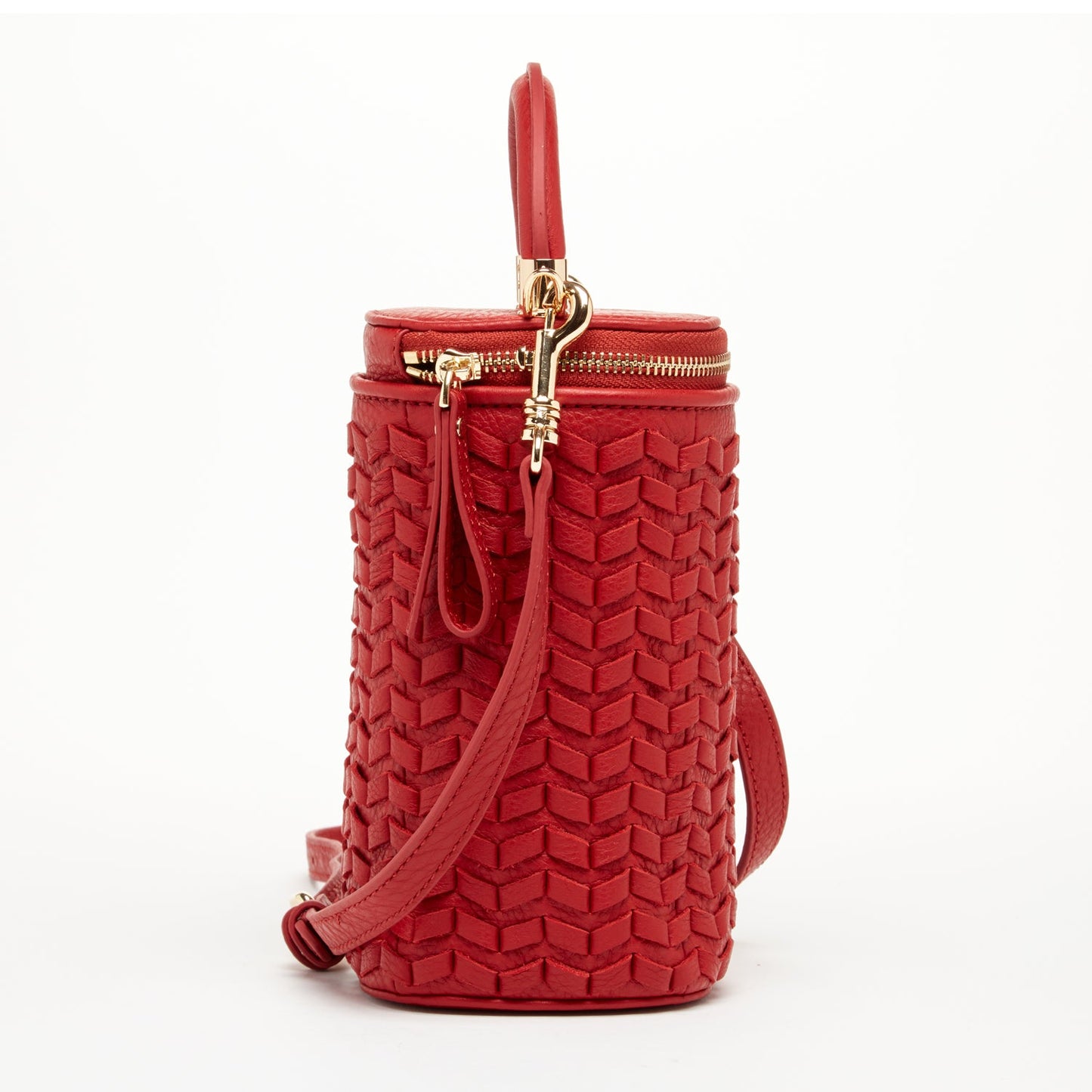 SUSU Red Leather Purse Mini Crossbody Bag Weave Small Bucket Bag Women's Handbag