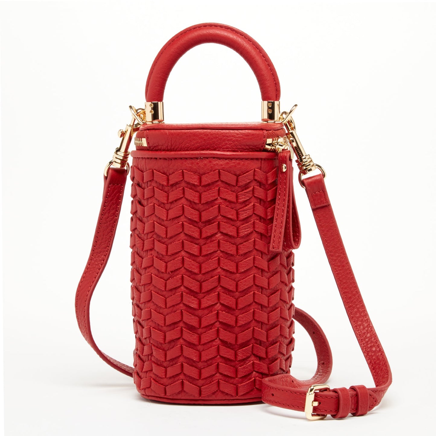 SUSU Red Leather Purse Mini Crossbody Bag Weave Small Bucket Bag Women's Handbag