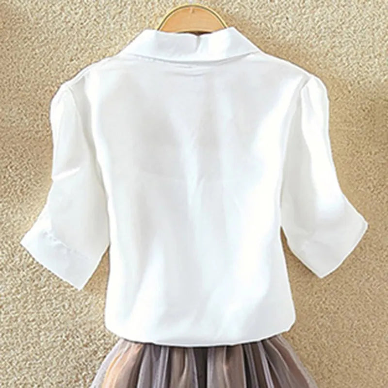 100% Cotton Womens Blouse Shirt White Summer Blouse