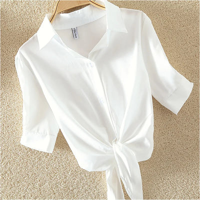 100% Cotton Womens Blouse Shirt White Summer Blouse
