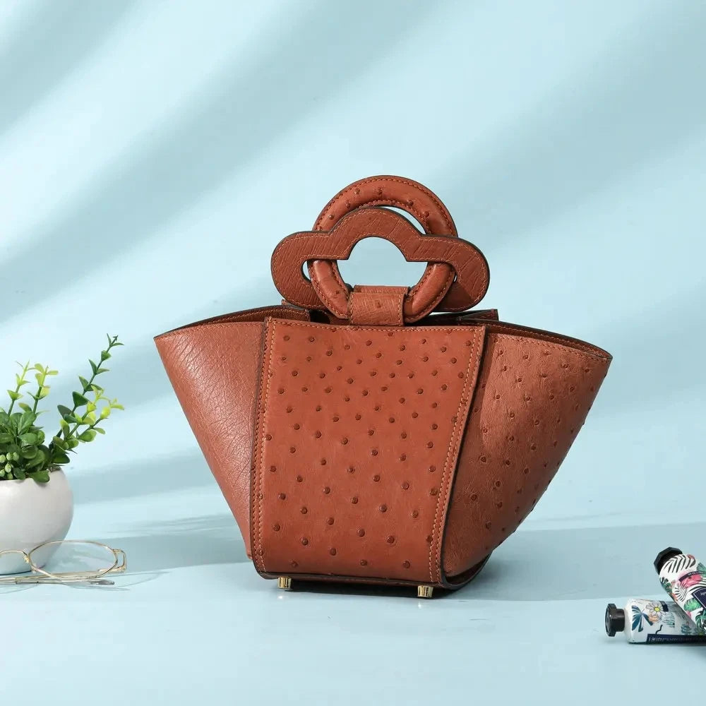 Ostrich Genuine Leather Women's Handbag Fashionable Trendy Simple Versatile Lady's Tote Single-Shoulder Crossbody Bag