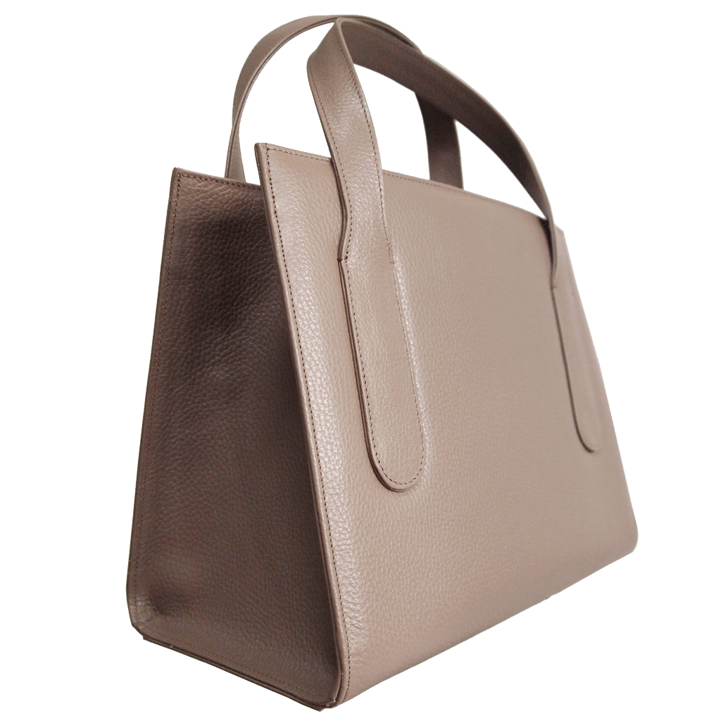 Large Pebbled Calf Leather Tote Taupe