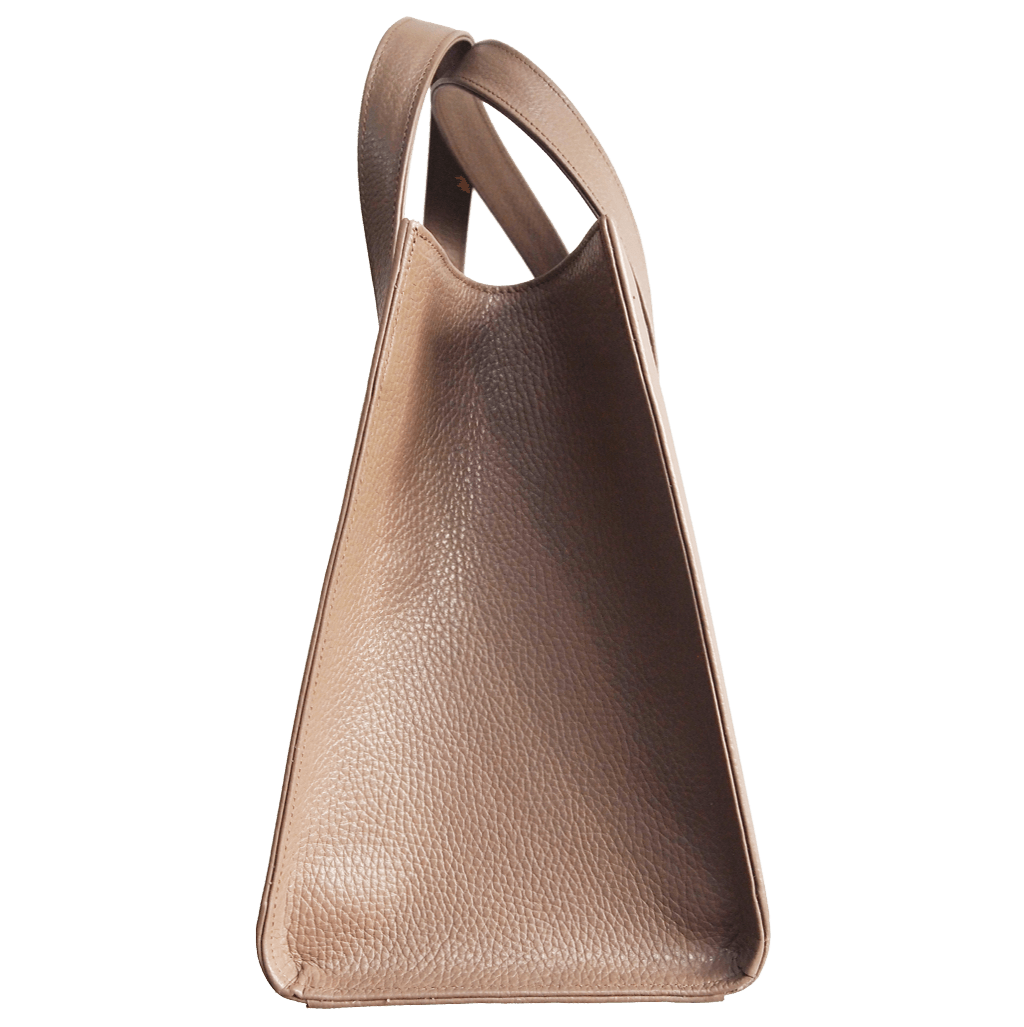 Large Pebbled Calf Leather Tote Taupe