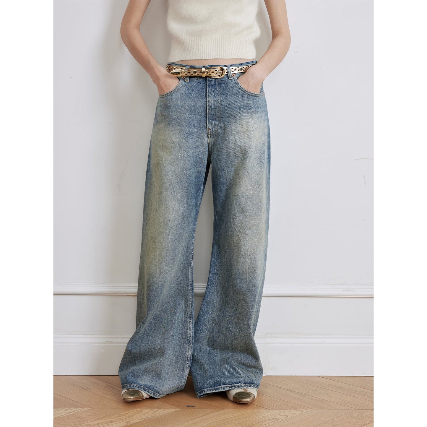 "Magic Dream" Retro Modern Washed Chicken Claw Wrinkled Wide Leg Pants
