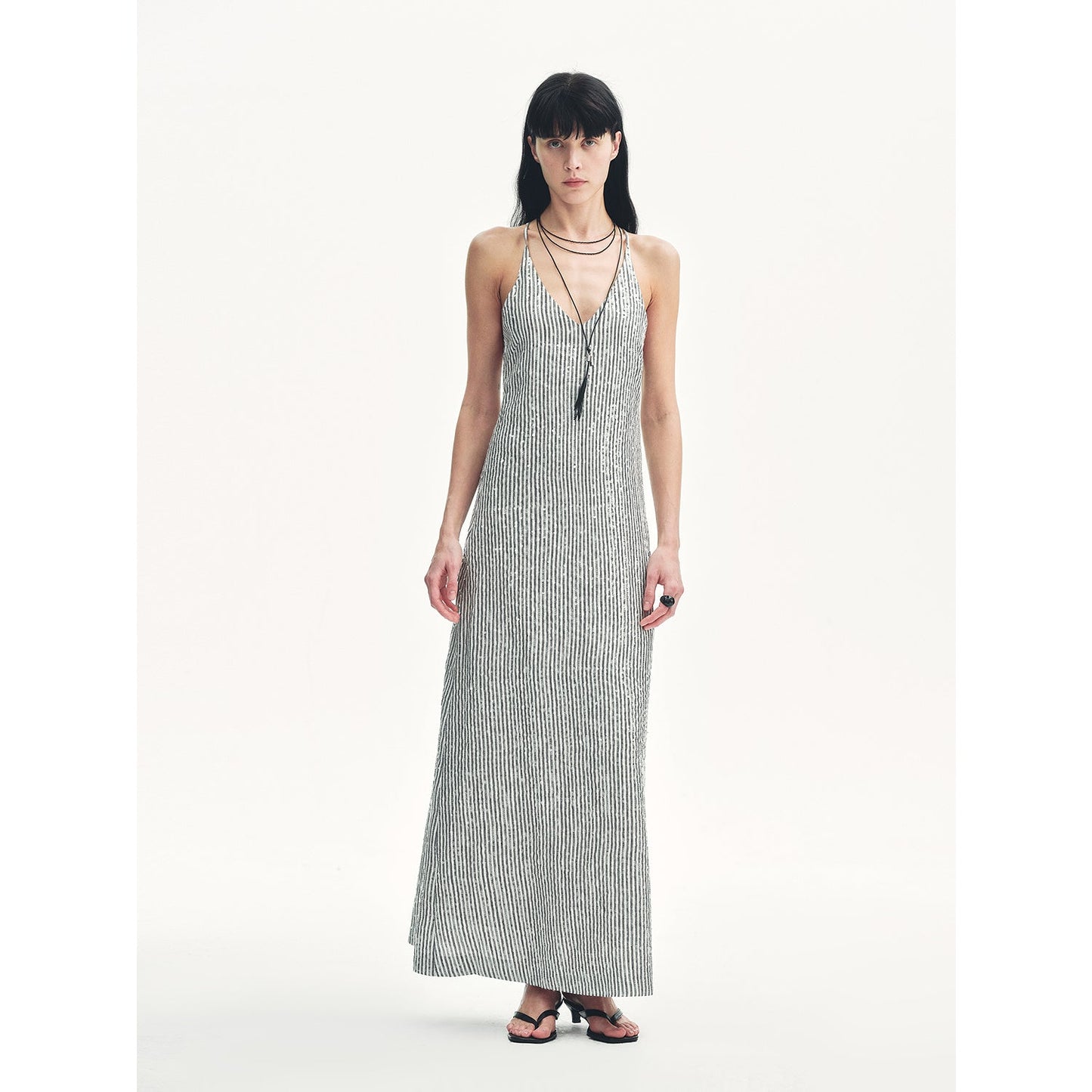 "Galaxy Trace" Linen Sequin Embroidery Dress