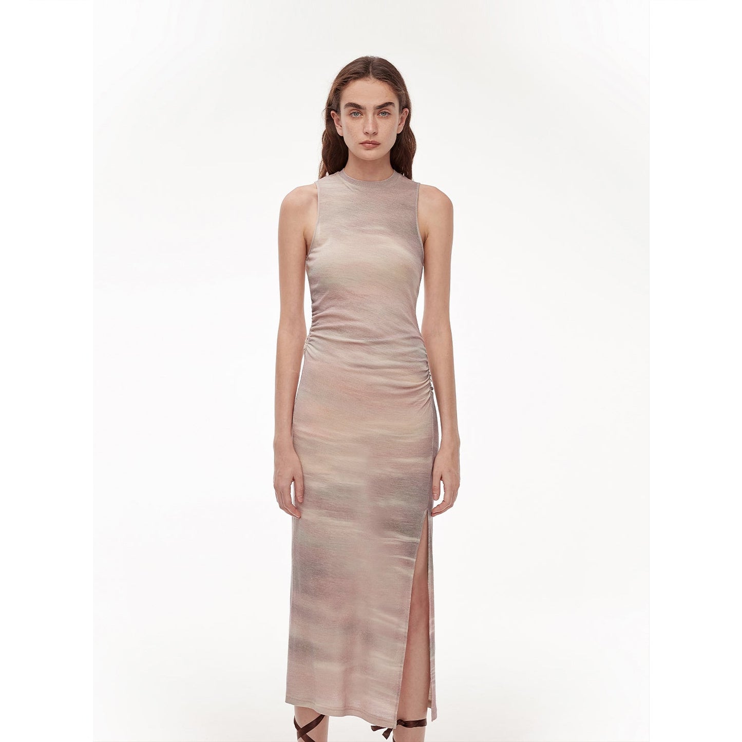 "Half Summer Ball" Fine Wool Blend Sleeveless Slit Long Knit Dress