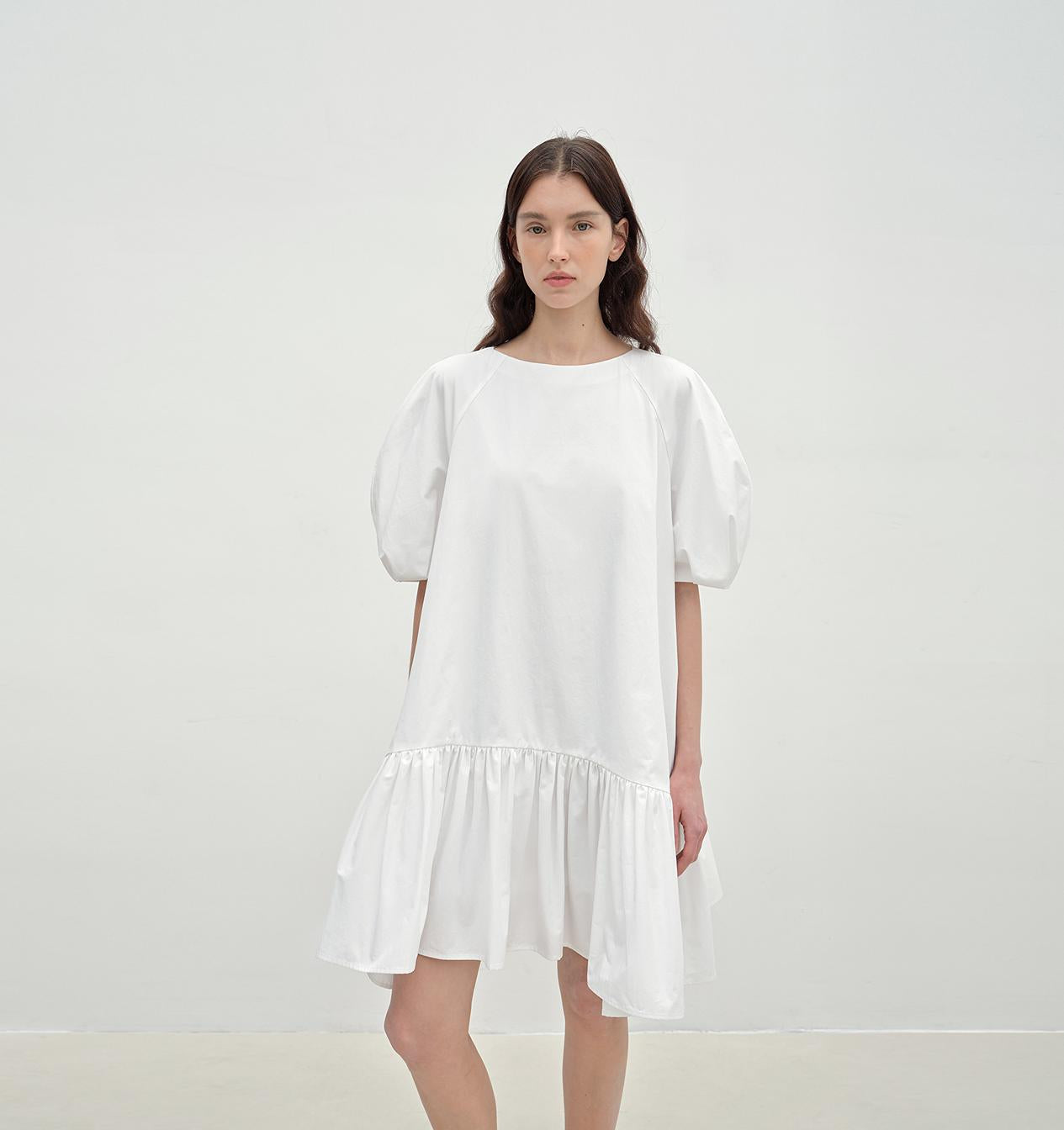 "Ailande" Round Neck Puff Sleeve Dress