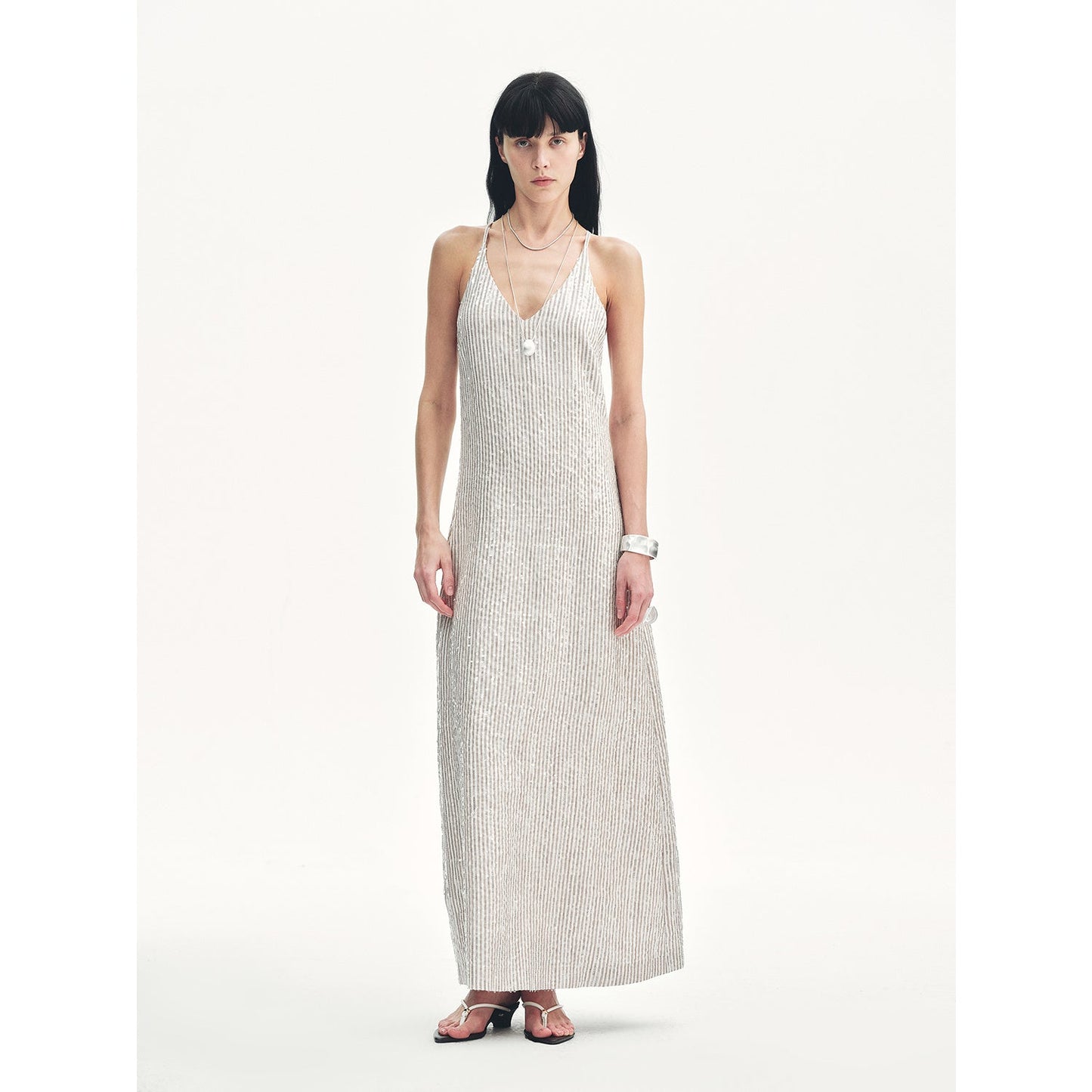 "Galaxy Trace" Linen Sequin Embroidery Dress