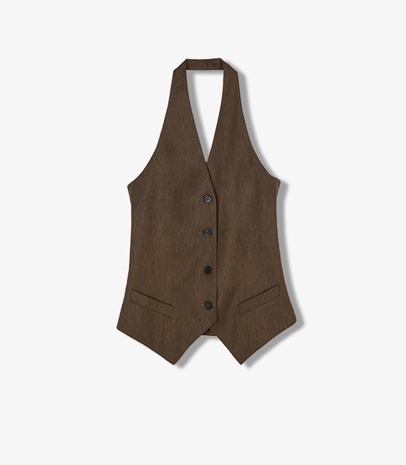 Classic Old Money Style Cool Feeling Silk Linen Halterneck Sleeveless Short Vest Women's Top