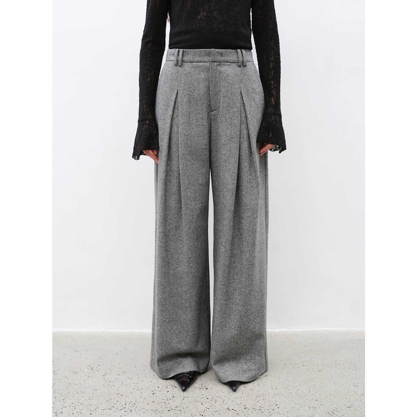 "City Stroll" Casual and Relaxed Wool-Blend Double-Pleated Straight Draped Wide-Leg Casual Trousers for Autumn